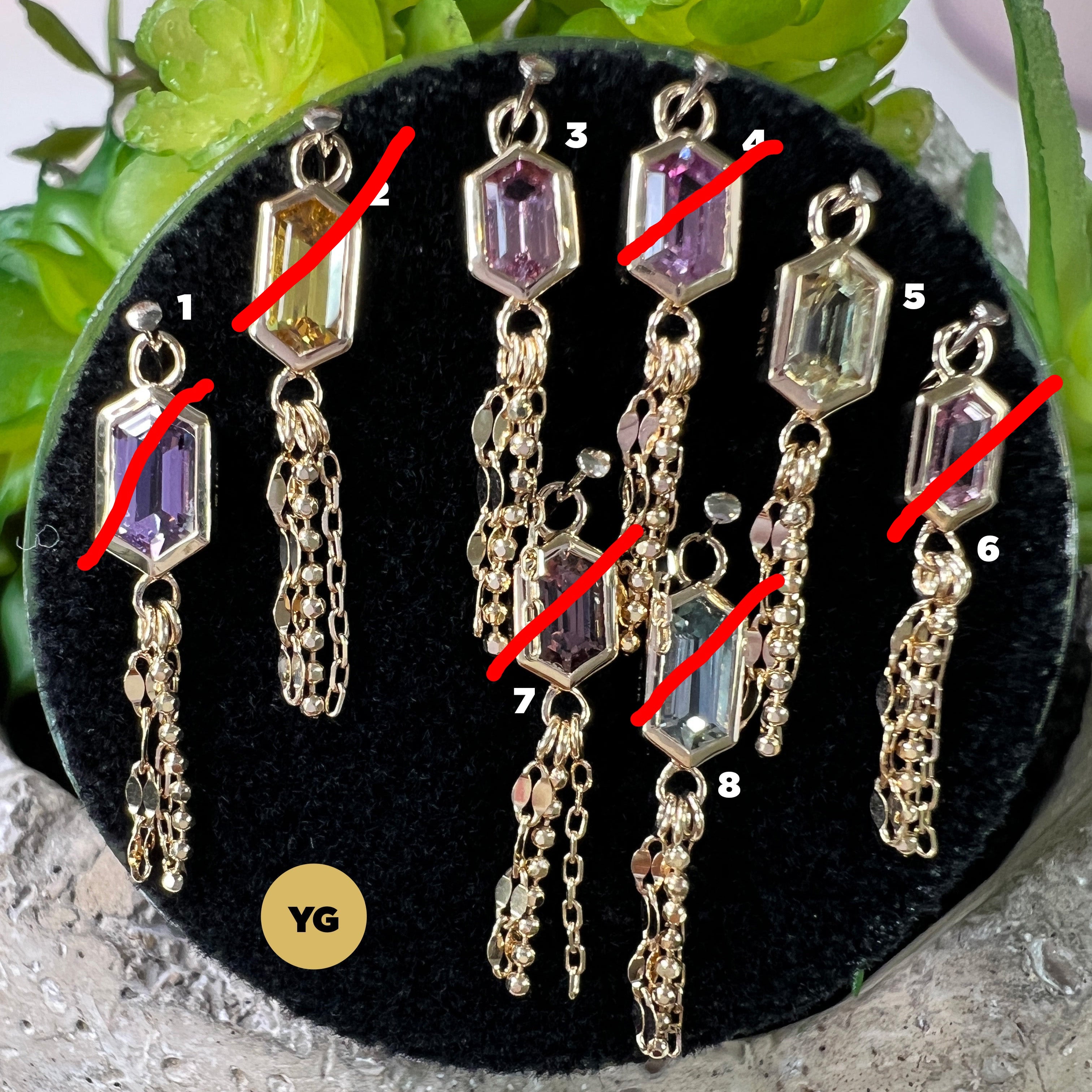 Bezel Set Elongated Hexagon Sapphire with 3 Mixed Chains Charm One-Of-A-Kind