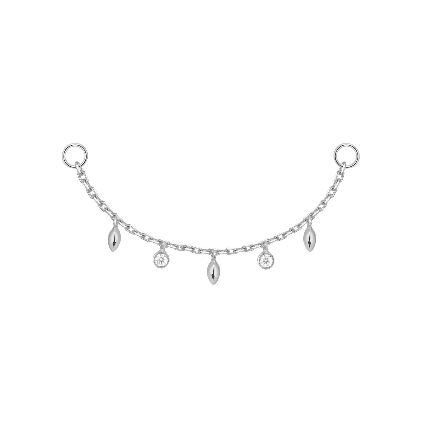 Chain with 5 dripping Bezel Diamonds and Marquise Gold Beads