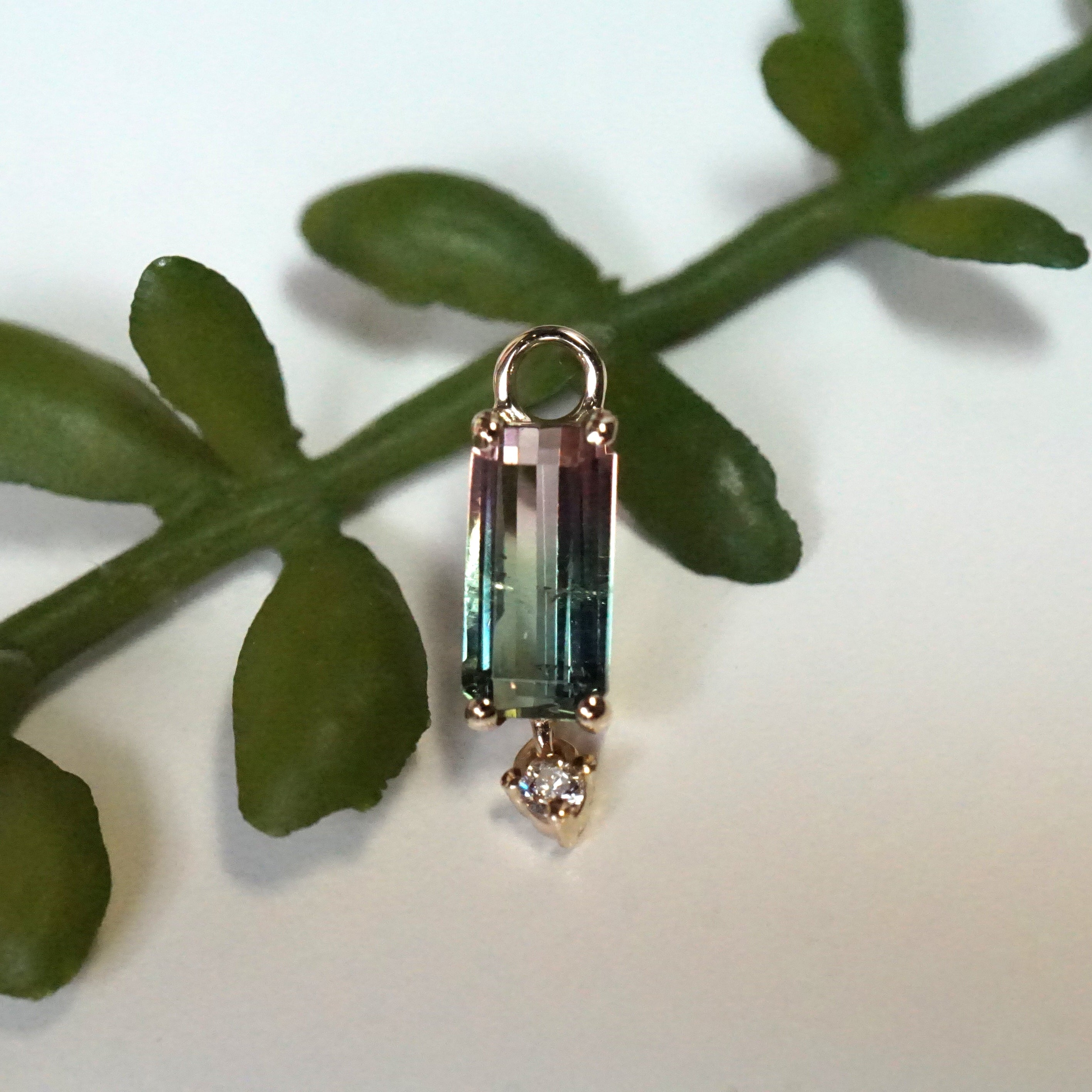 Watermelon Tourmaline with Diamond Drop Charm