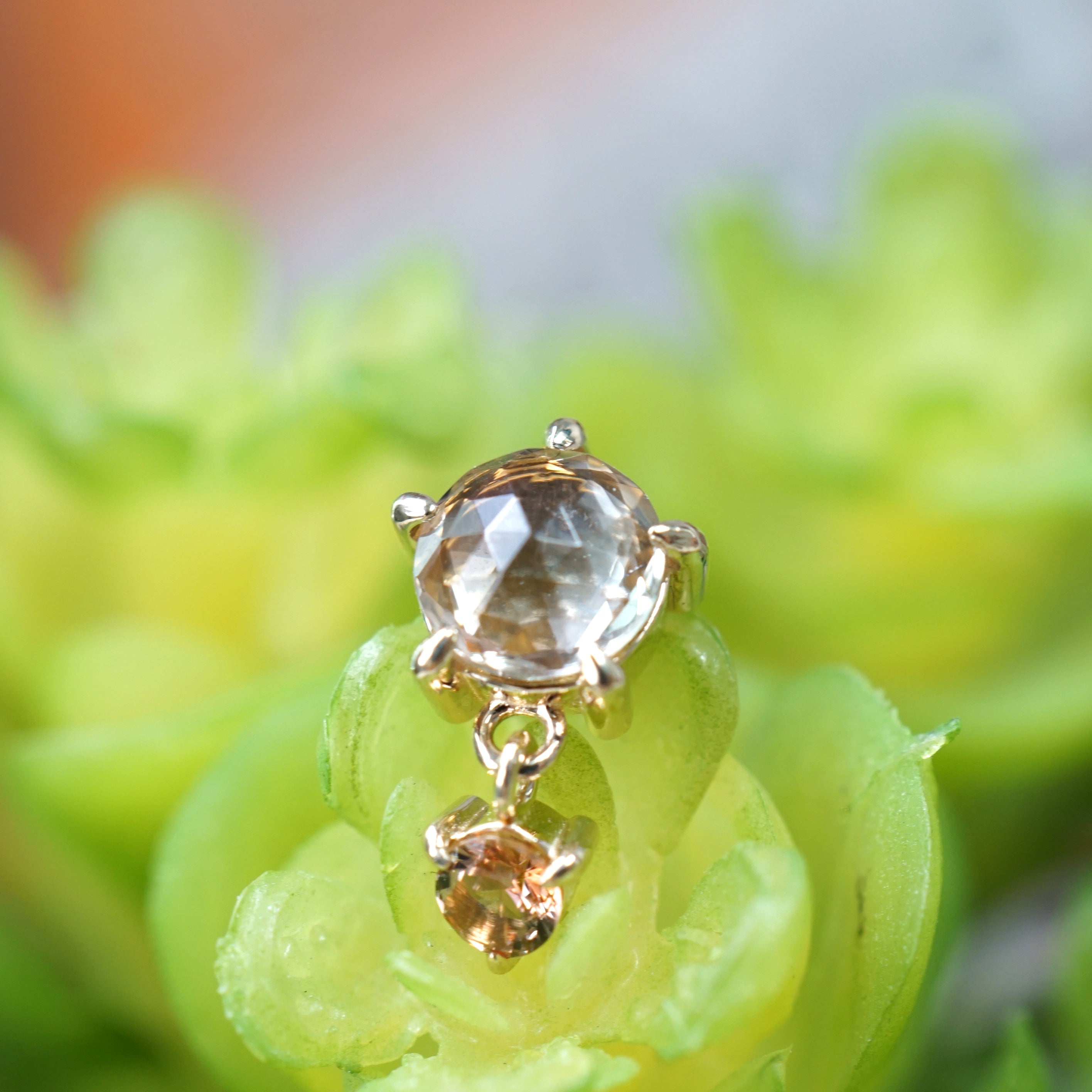 Rose Cut Sunstone with Faceted Andalusite Dangle