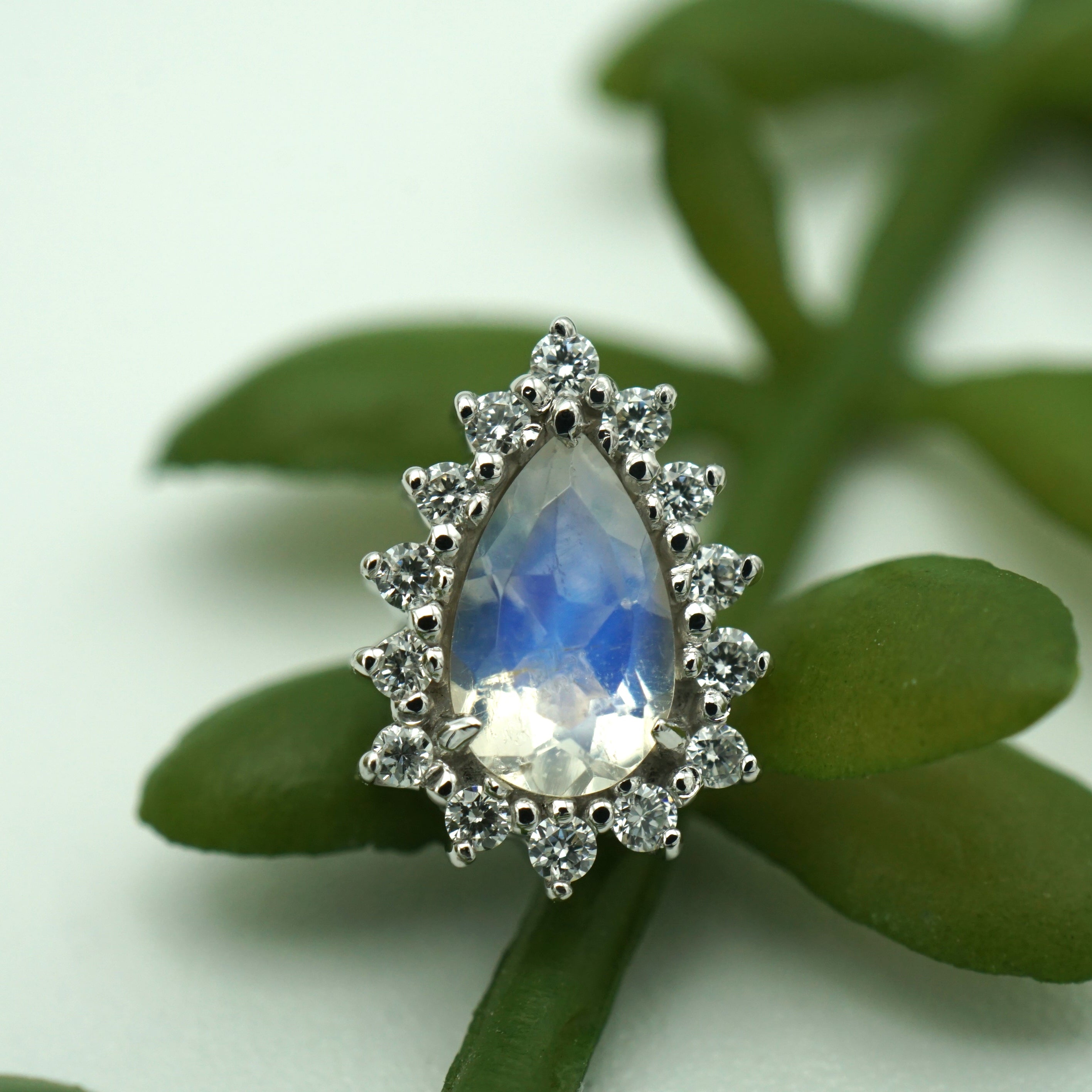Faceted Pear Moonstone with Diamond Halo