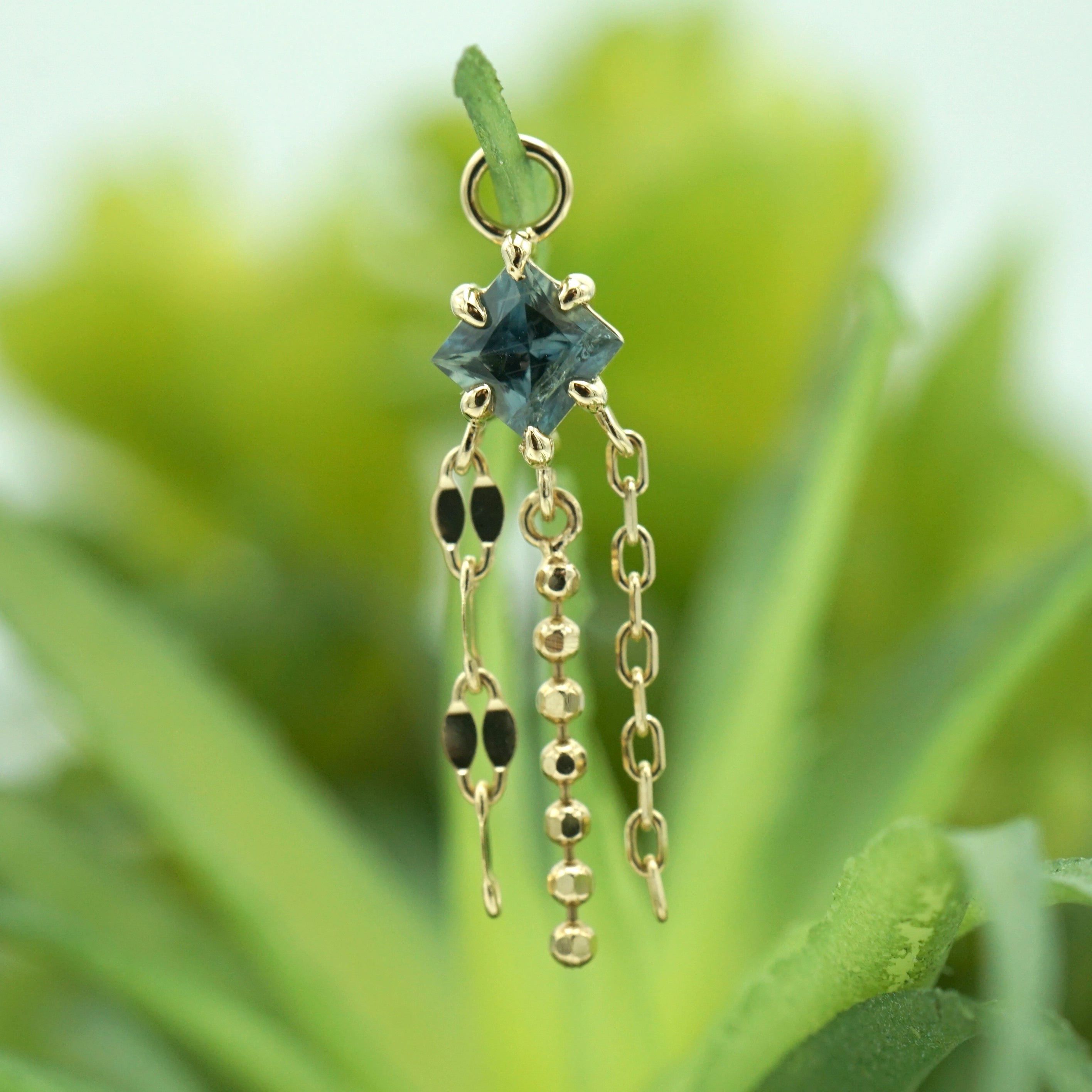 Freeform Faceted Sapphire with 3 Mixed Chain Charm One-Of-A-Kind