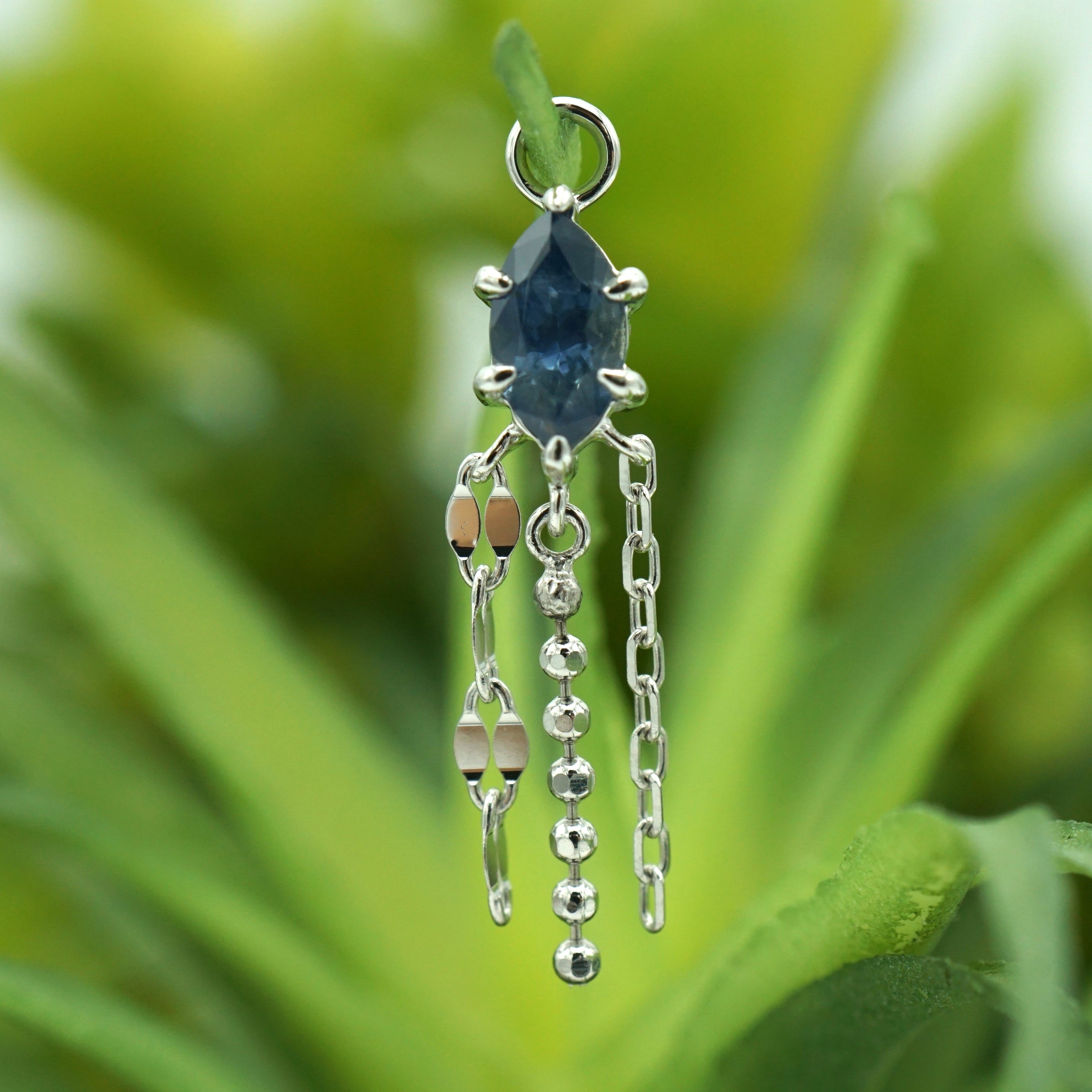 Freeform Faceted Sapphire with 3 Mixed Chain Charm One-Of-A-Kind
