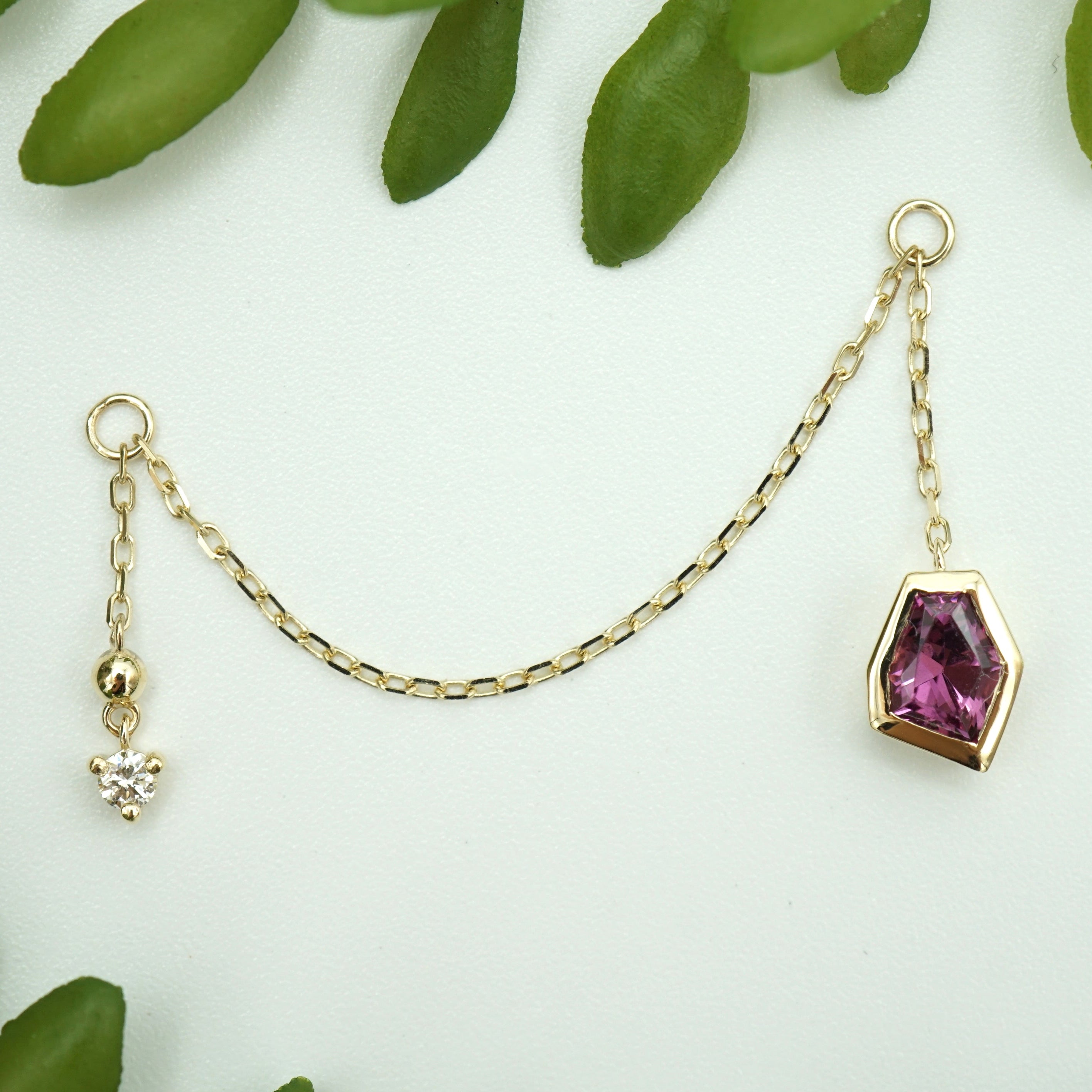 Faceted Freeform Rhodolite Garnet, Diamond and Bead Chain