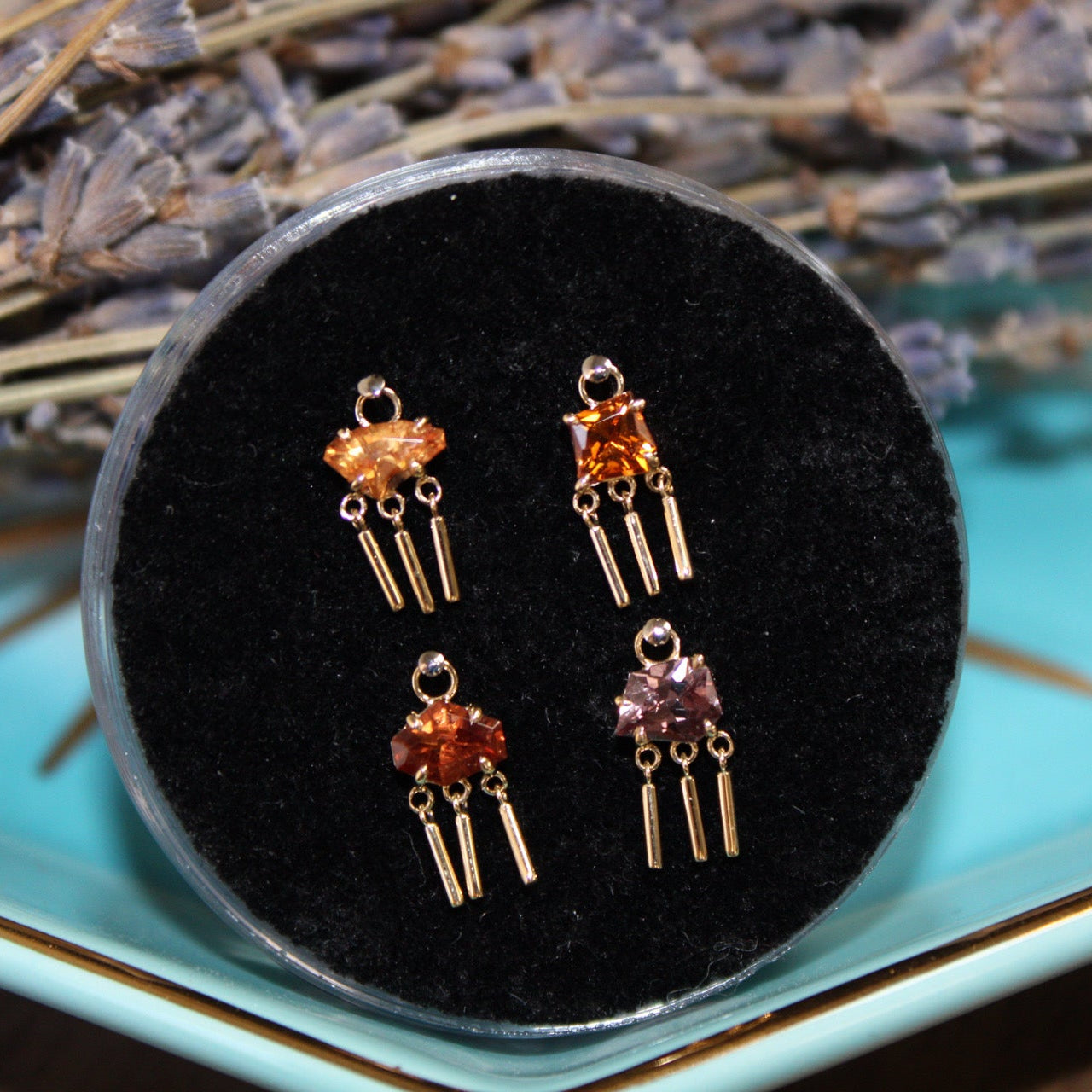 Freeform Faceted Mixed Color Garnet with 3 Bar Dangle Charm One-Of-A-Kind