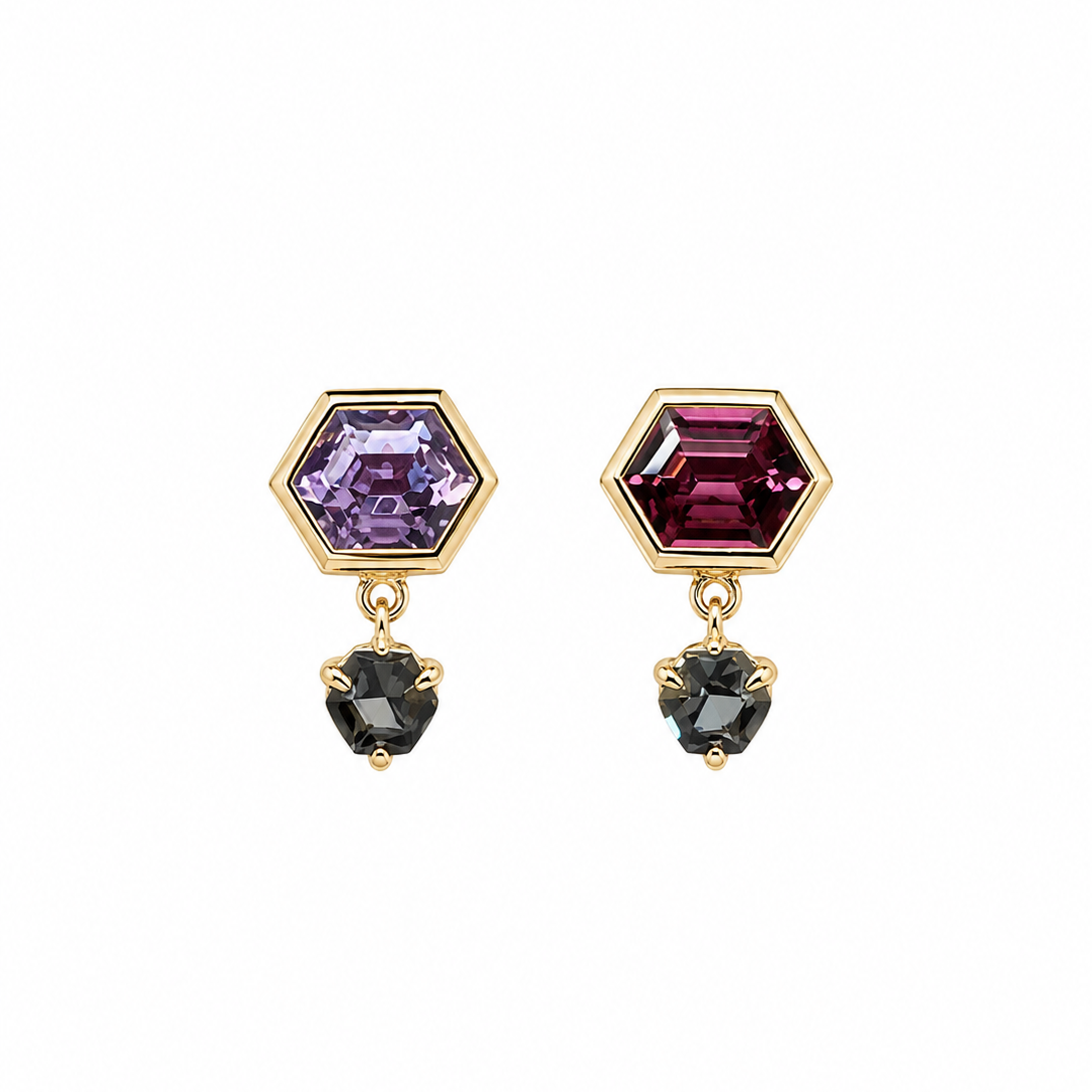 LE 2026 #31 Hexagon Pink Spinel and Hexagon Grey Spinel Dangle
