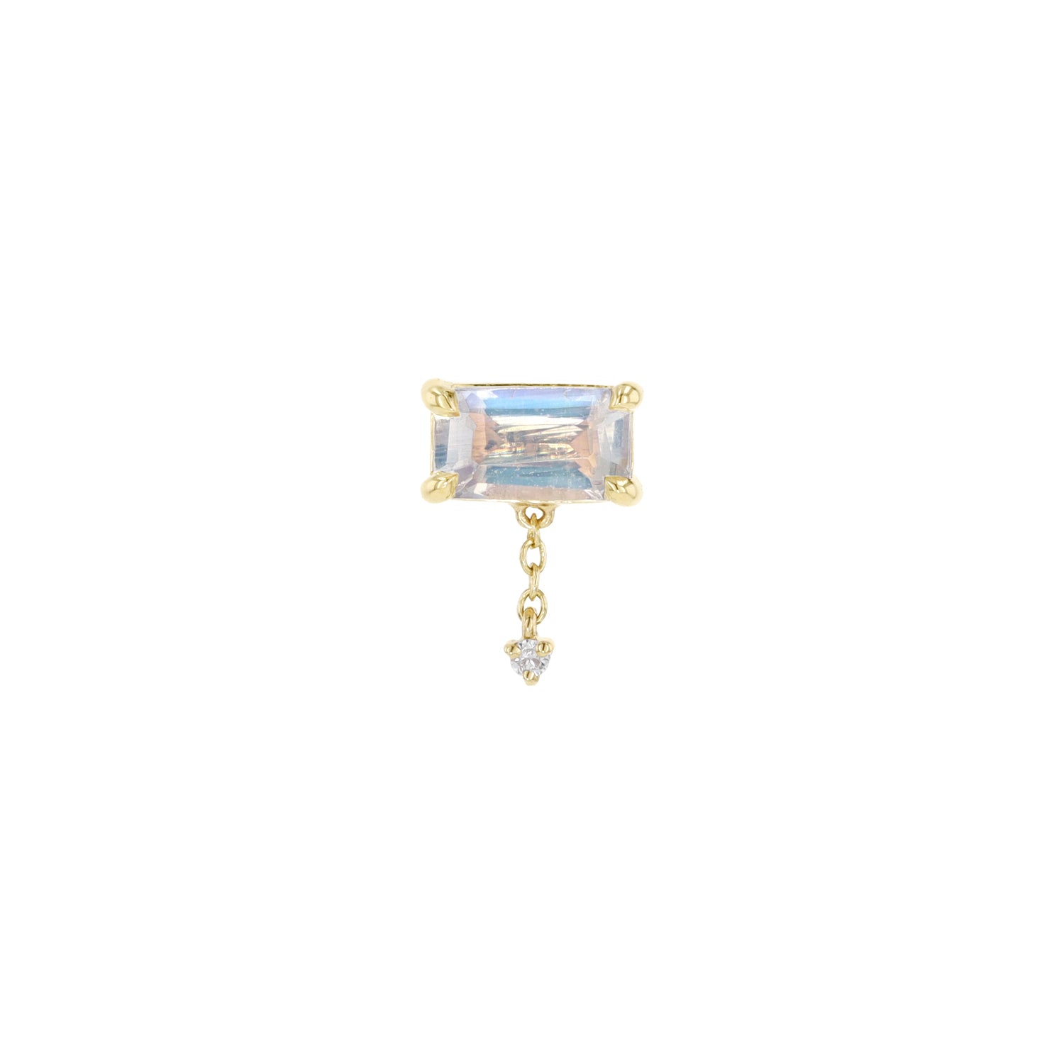 Emerald Cut Moonstone with Diamond and Chain Dangle