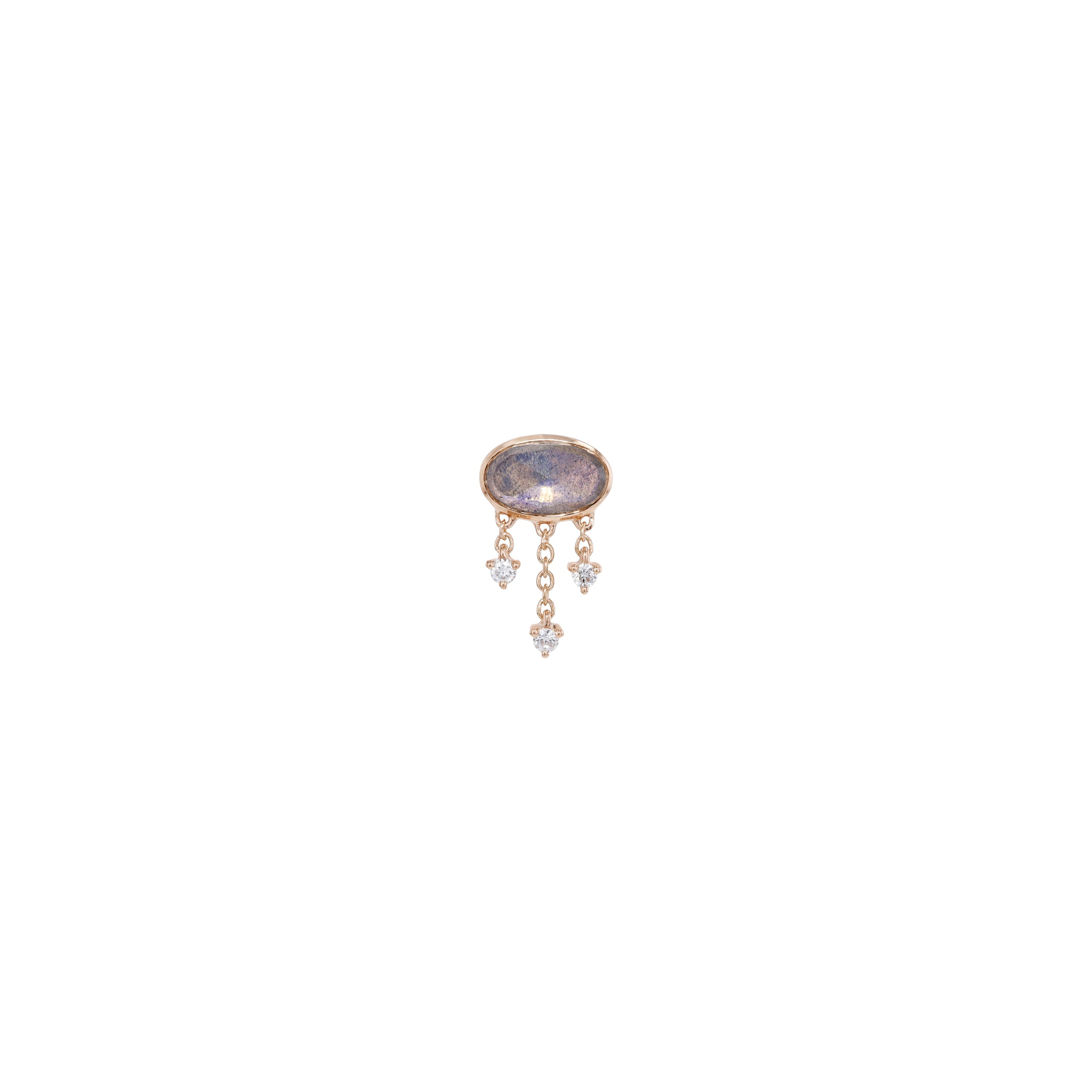 Rose Cut Oval Labradorite with 3 Diamond and Chain Dangle