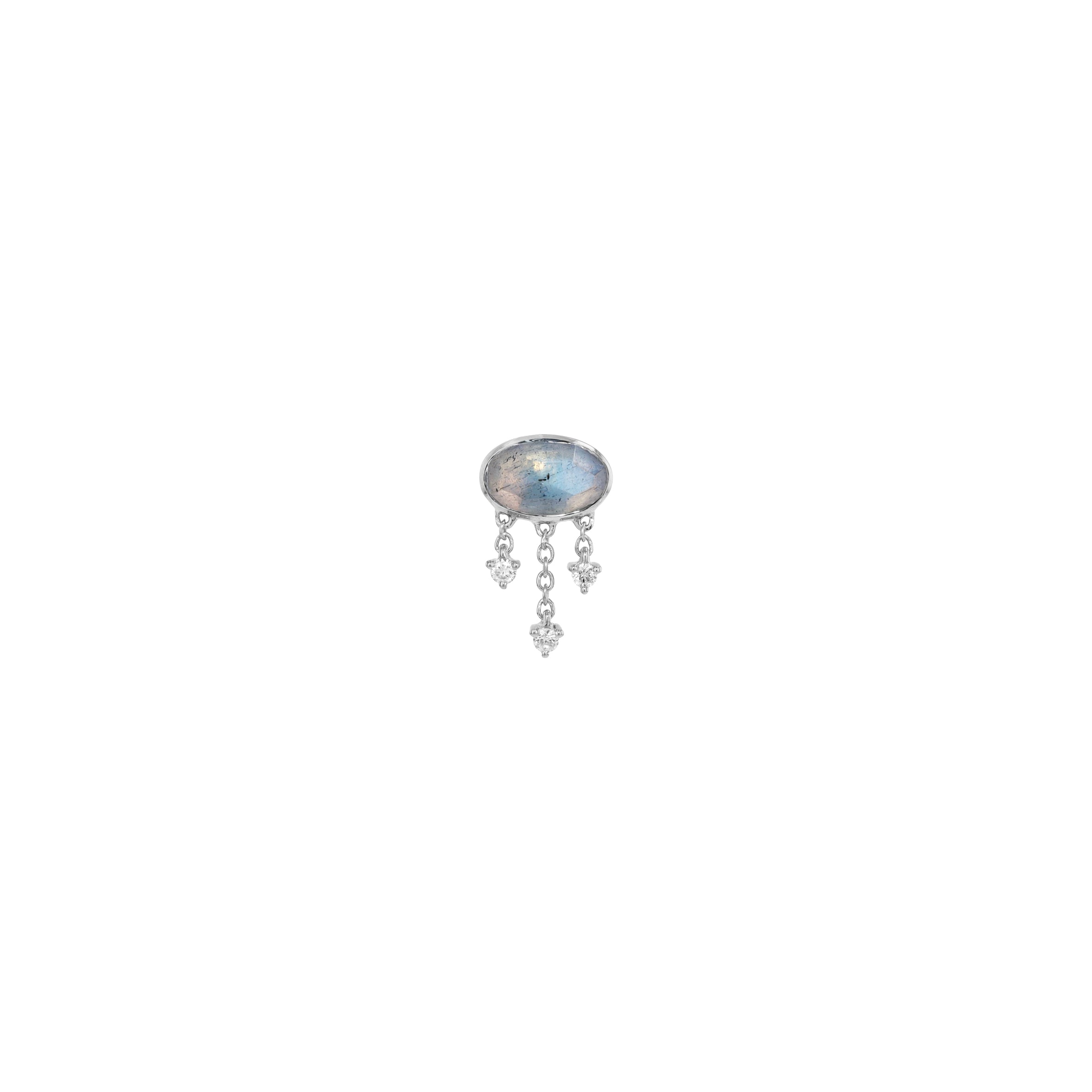 Rose Cut Oval Labradorite with 3 Diamond and Chain Dangle