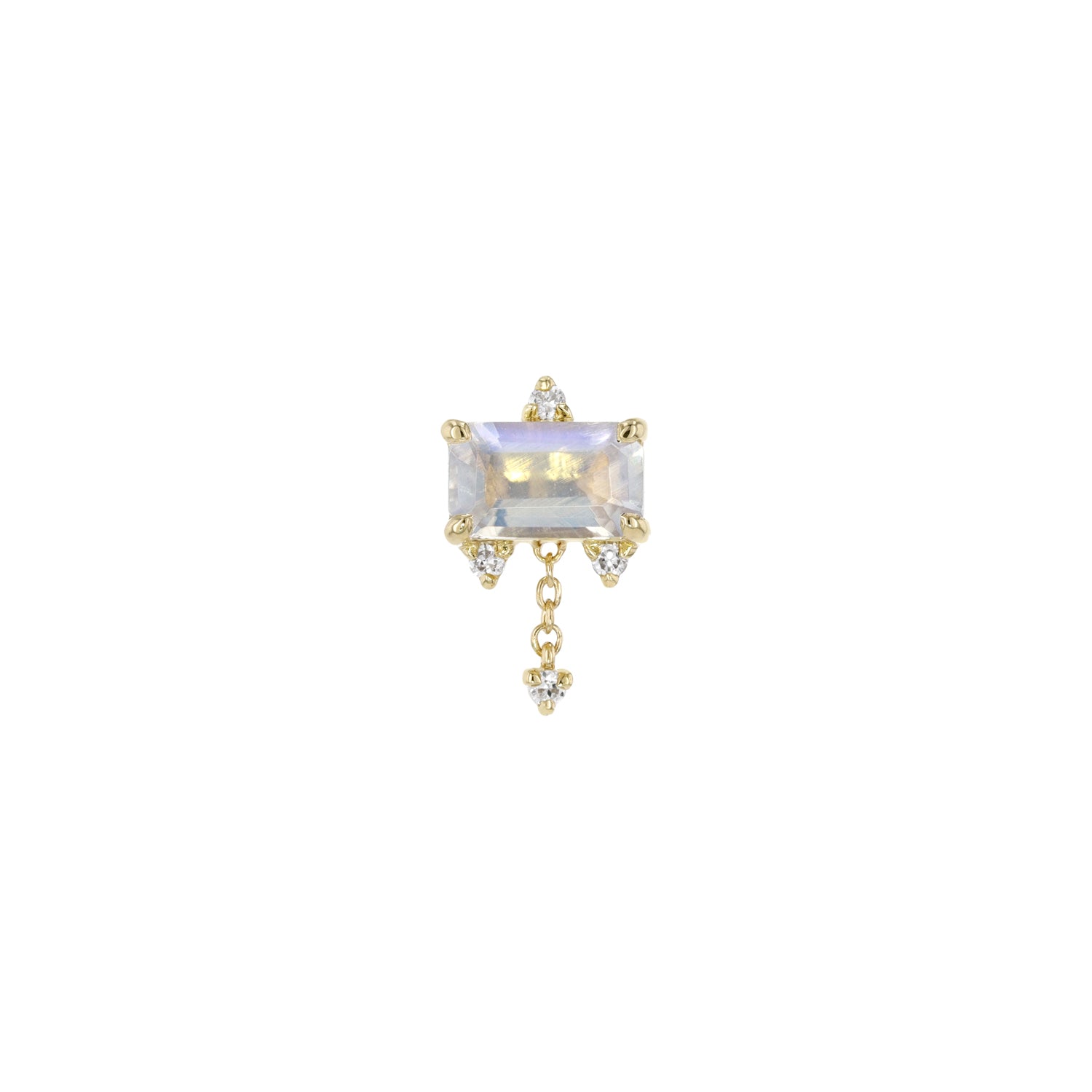 Emerald Cut Moonstone with Diamond and Chain Dangle