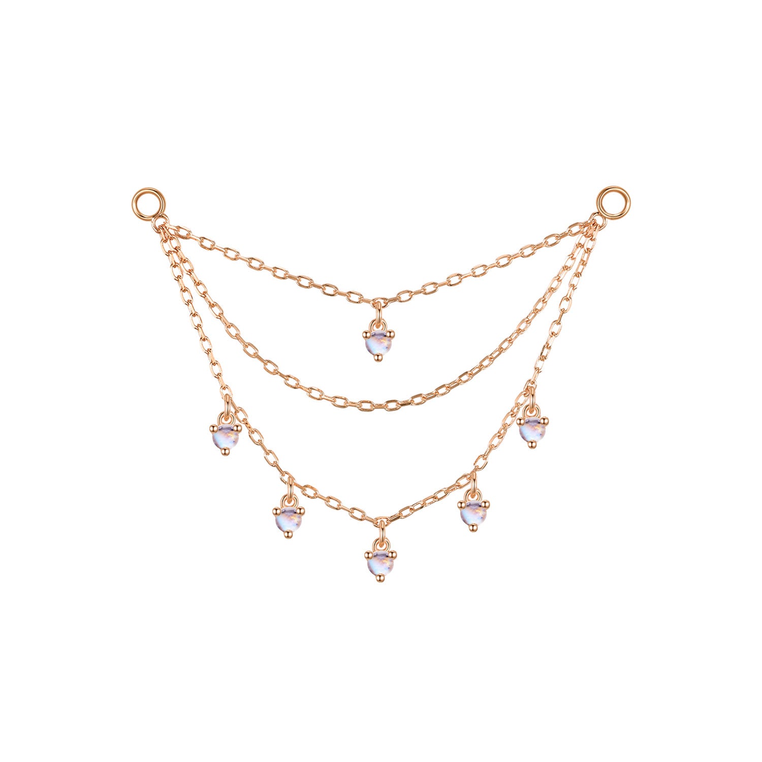 Triple Layer Chain with Round Dripping Gemstones