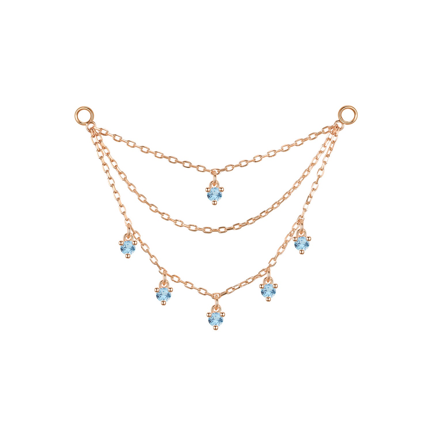 Triple Layer Chain with Round Dripping Gemstones