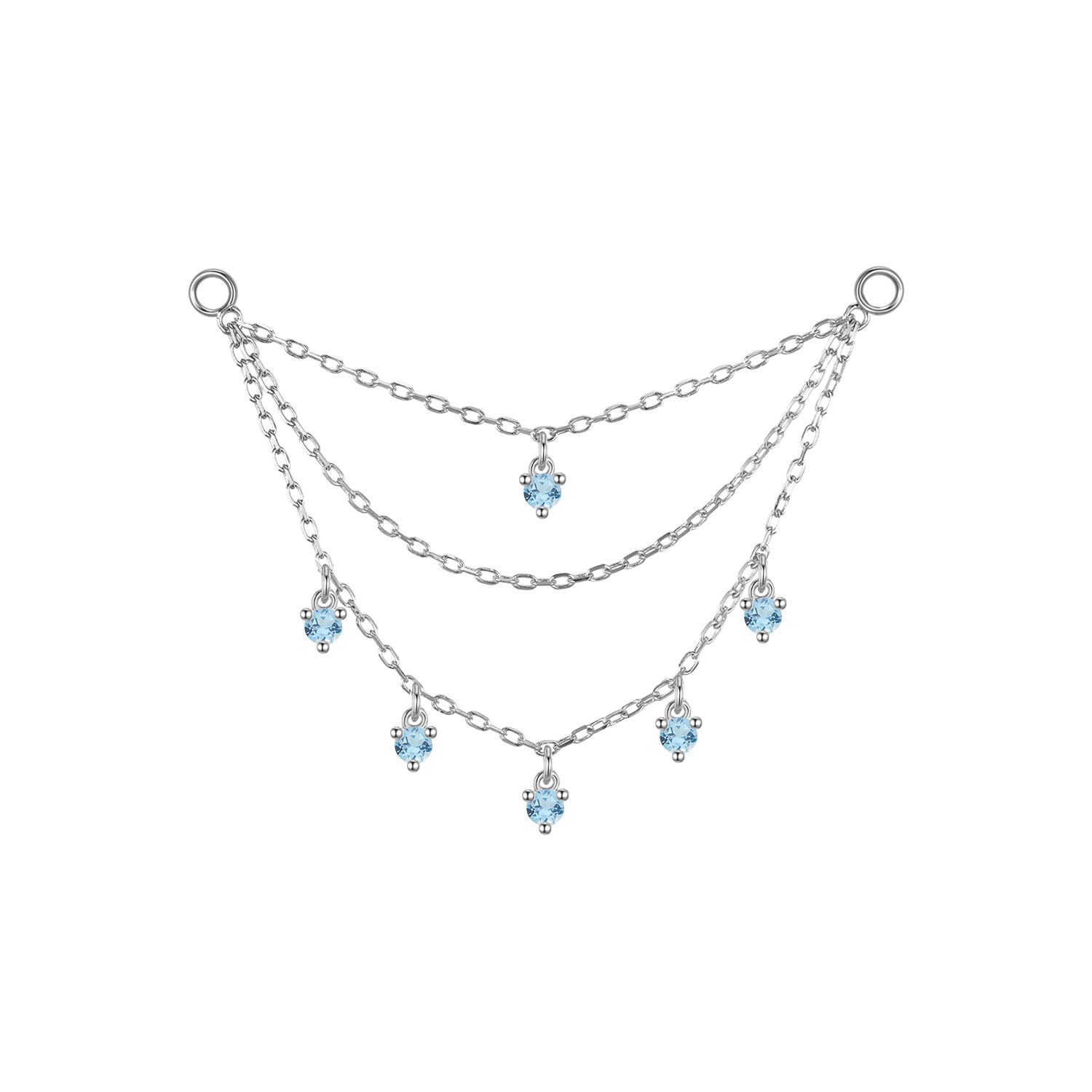 Triple Layer Chain with Round Dripping Gemstones