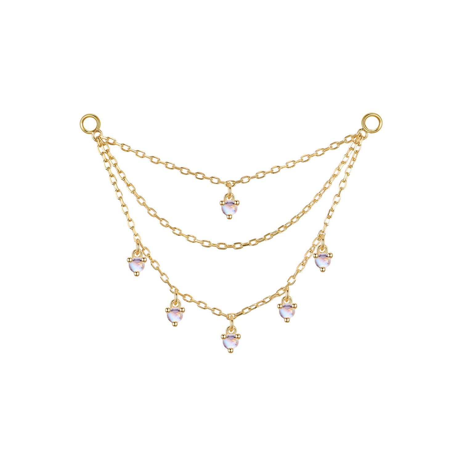 Triple Layer Chain with Round Dripping Gemstones