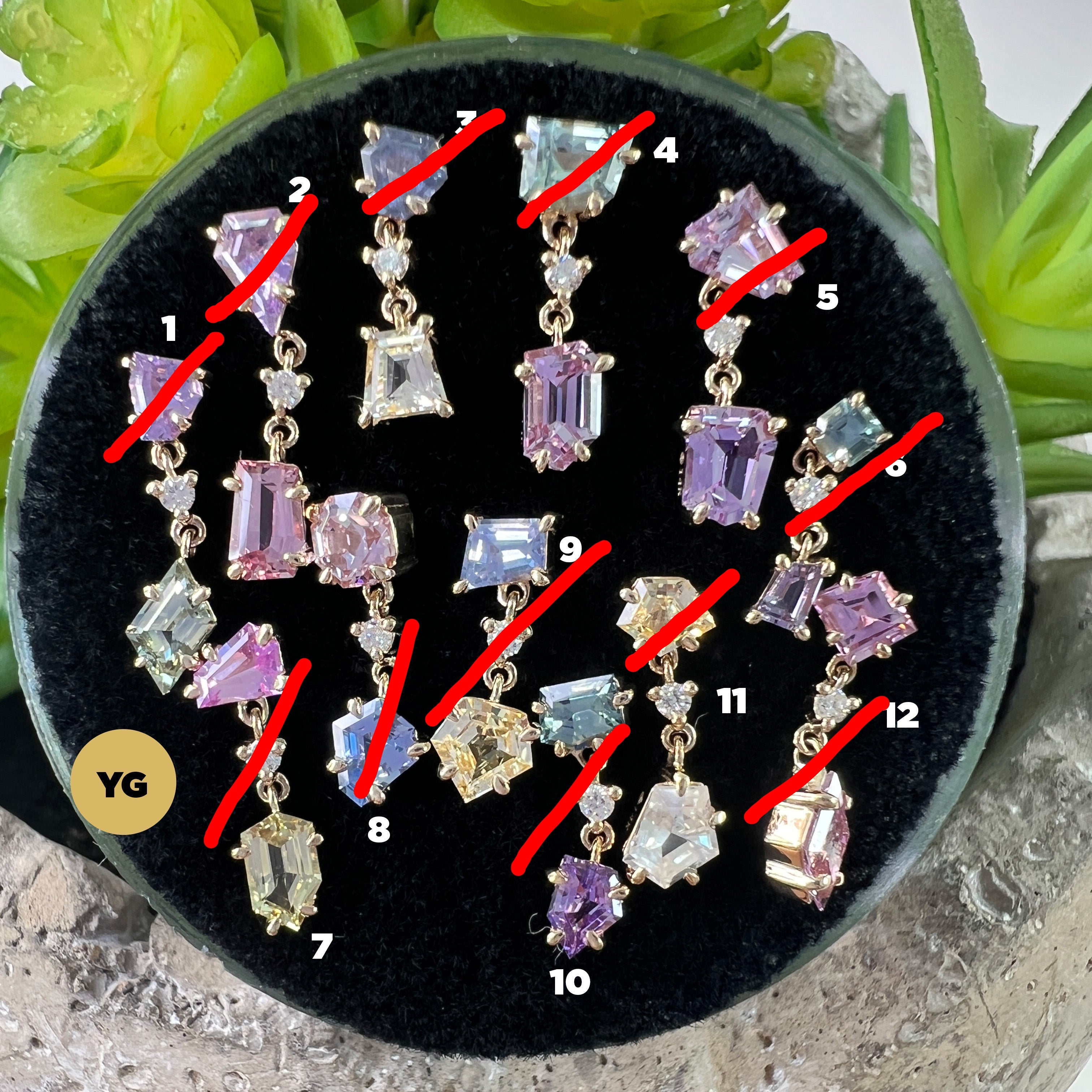 Claw Set Double Drop Faceted Sapphire With Diamond Middle Freeform One-Of-A-Kind