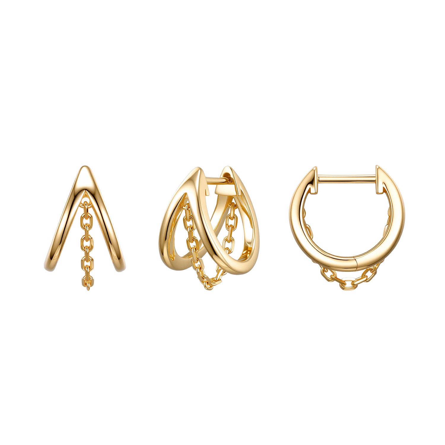 Split Huggie - Solid Gold & Chain