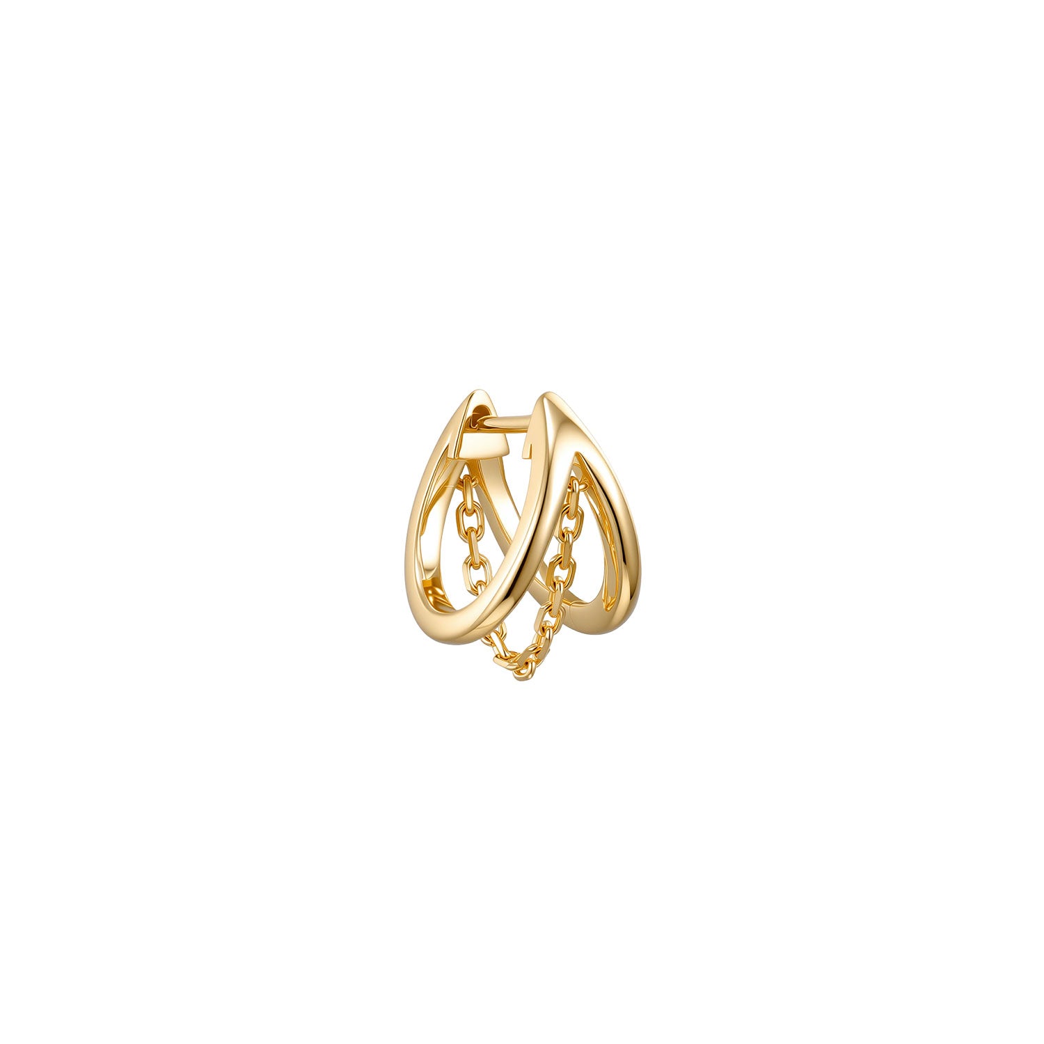 Split Huggie - Solid Gold & Chain