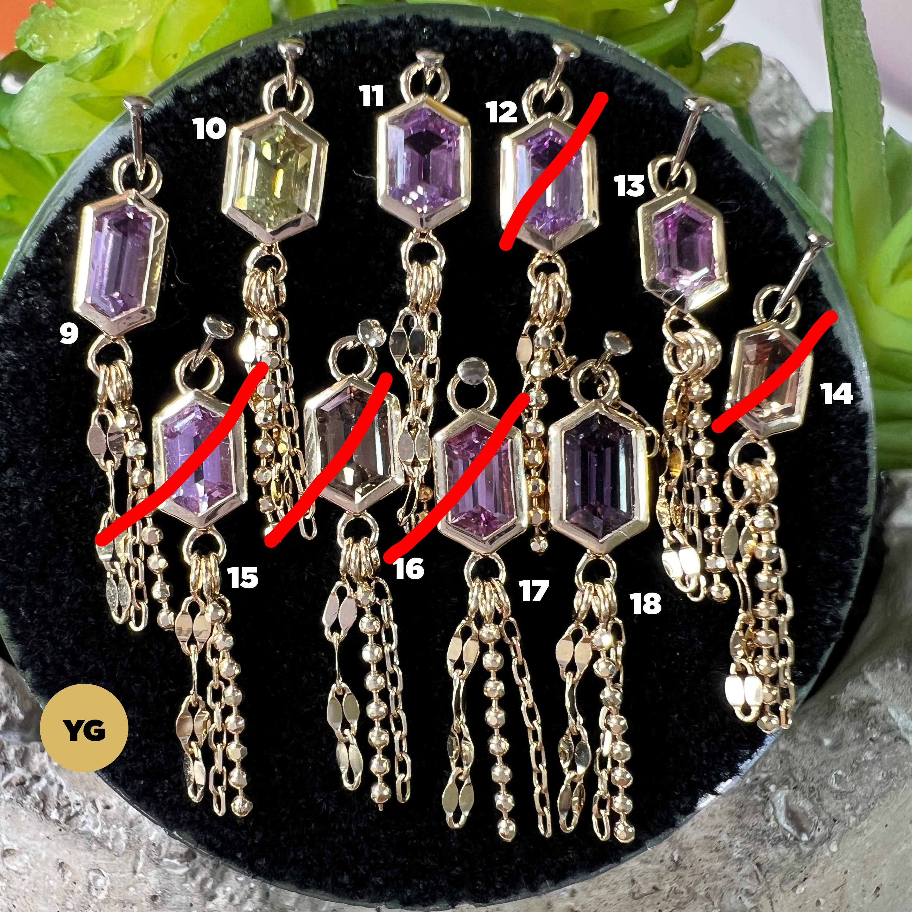 Bezel Set Elongated Hexagon Sapphire with 3 Mixed Chains Charm One-Of-A-Kind