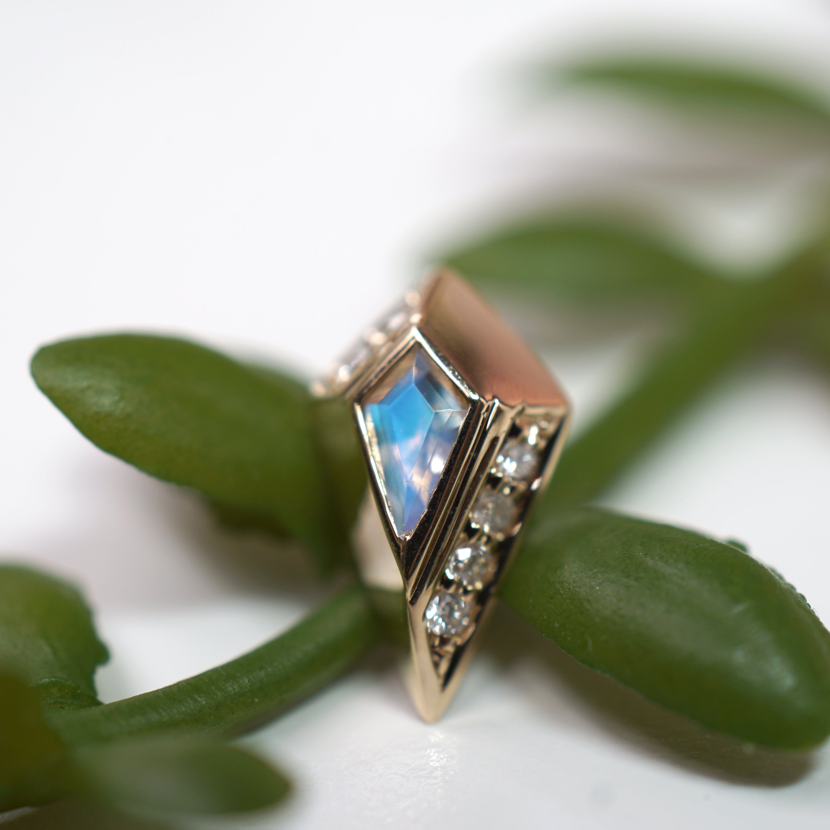 Kite Moonstone with Beveled Gold & Diamond Edge
