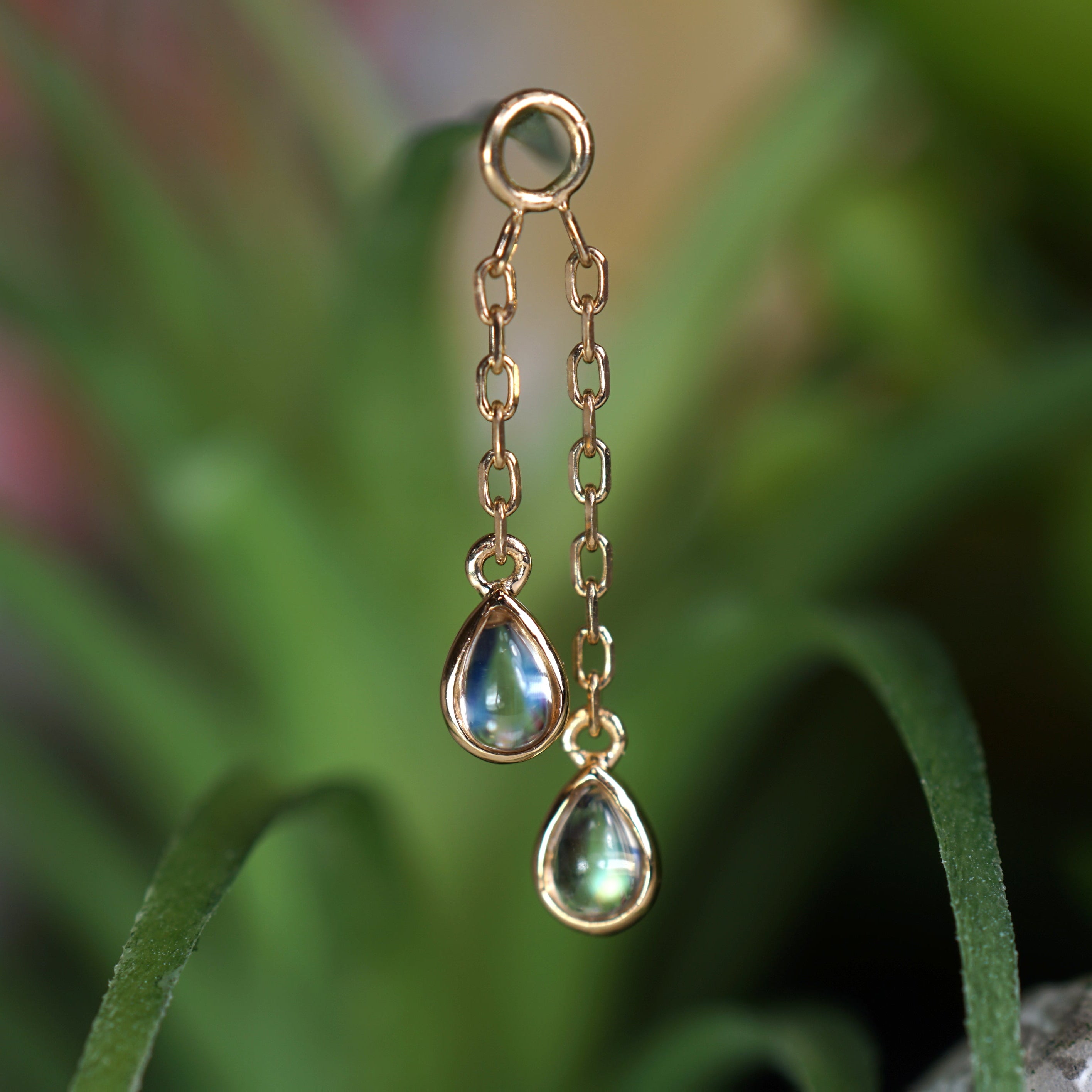 Double Pear Bezel Charm On Chain - Cabochon Gemstone