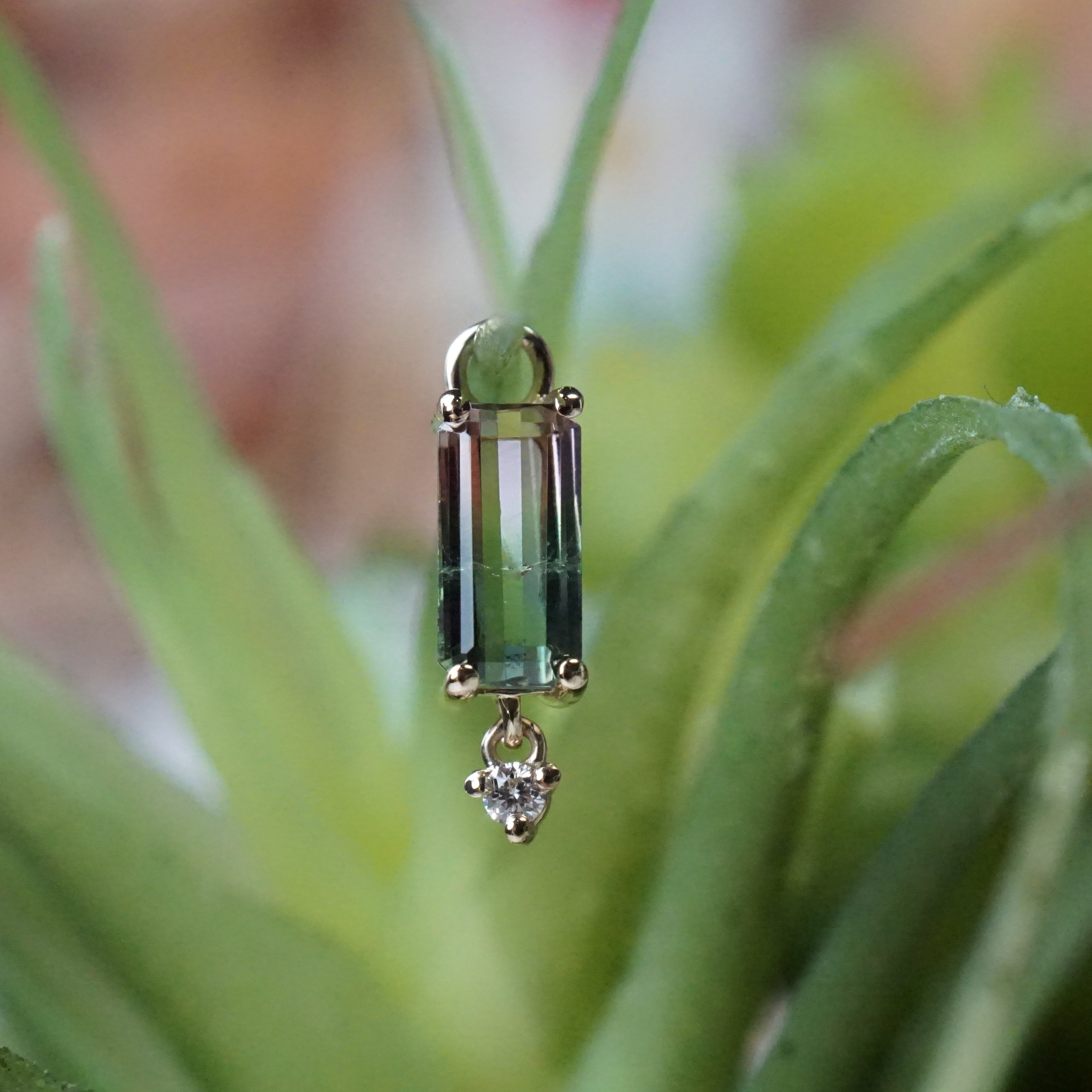 Watermelon Tourmaline with Diamond Drop Charm