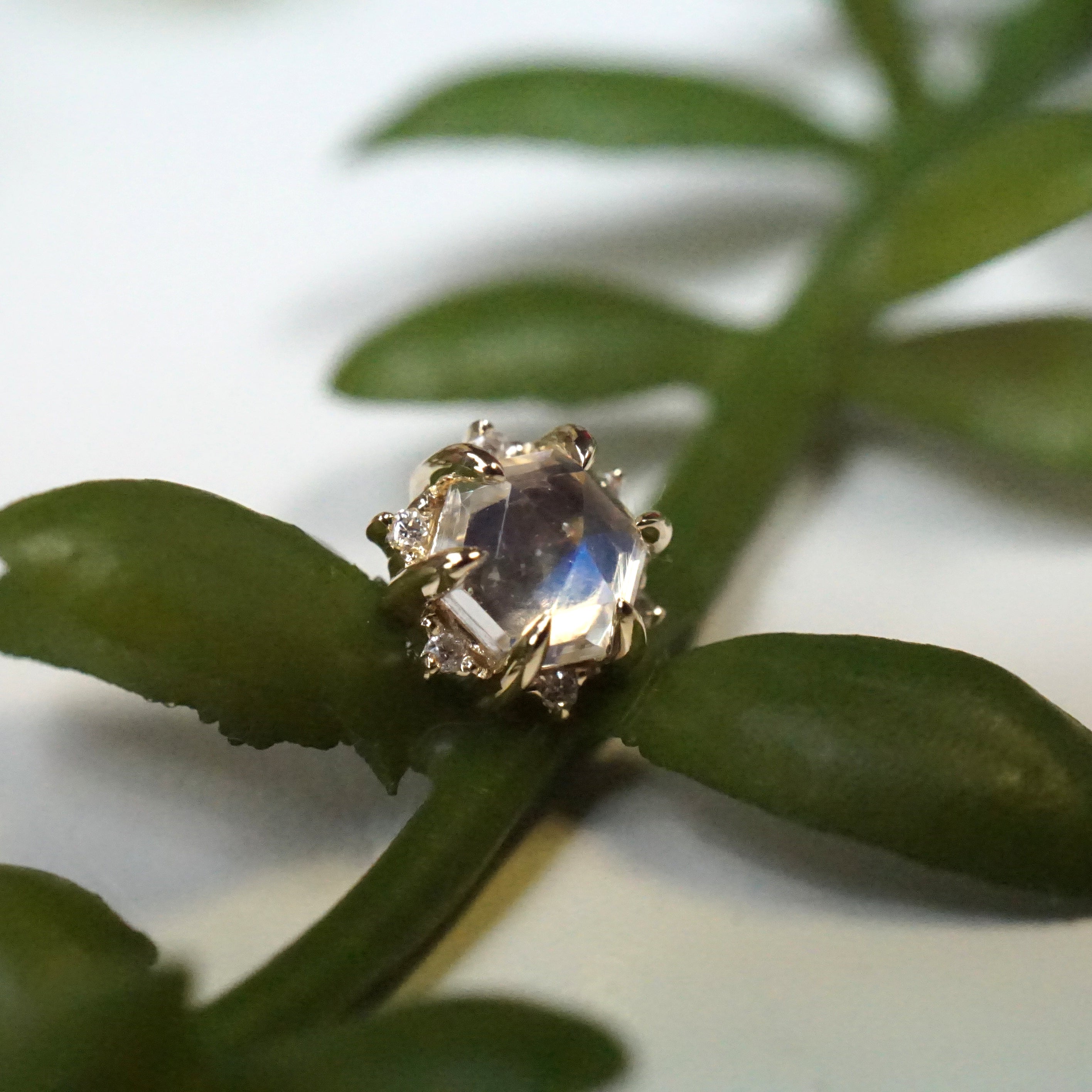 Hexagon Gemstone 6 Claw Prong and Diamond Accent