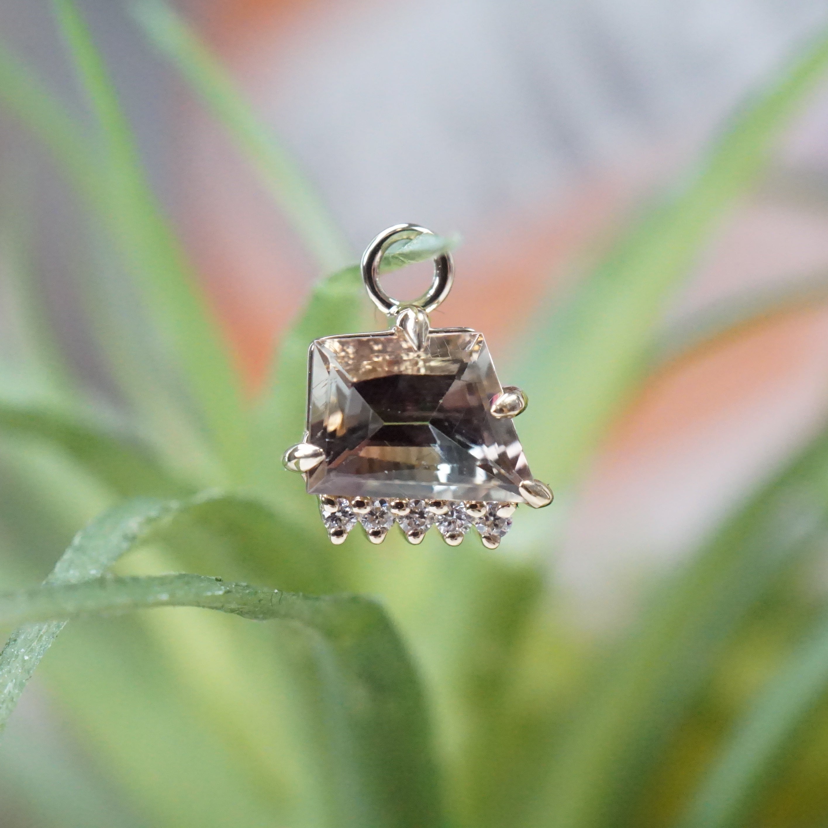 Sunstone Claw Set With Diamond Row Charm Freeform One-Of-A-Kind