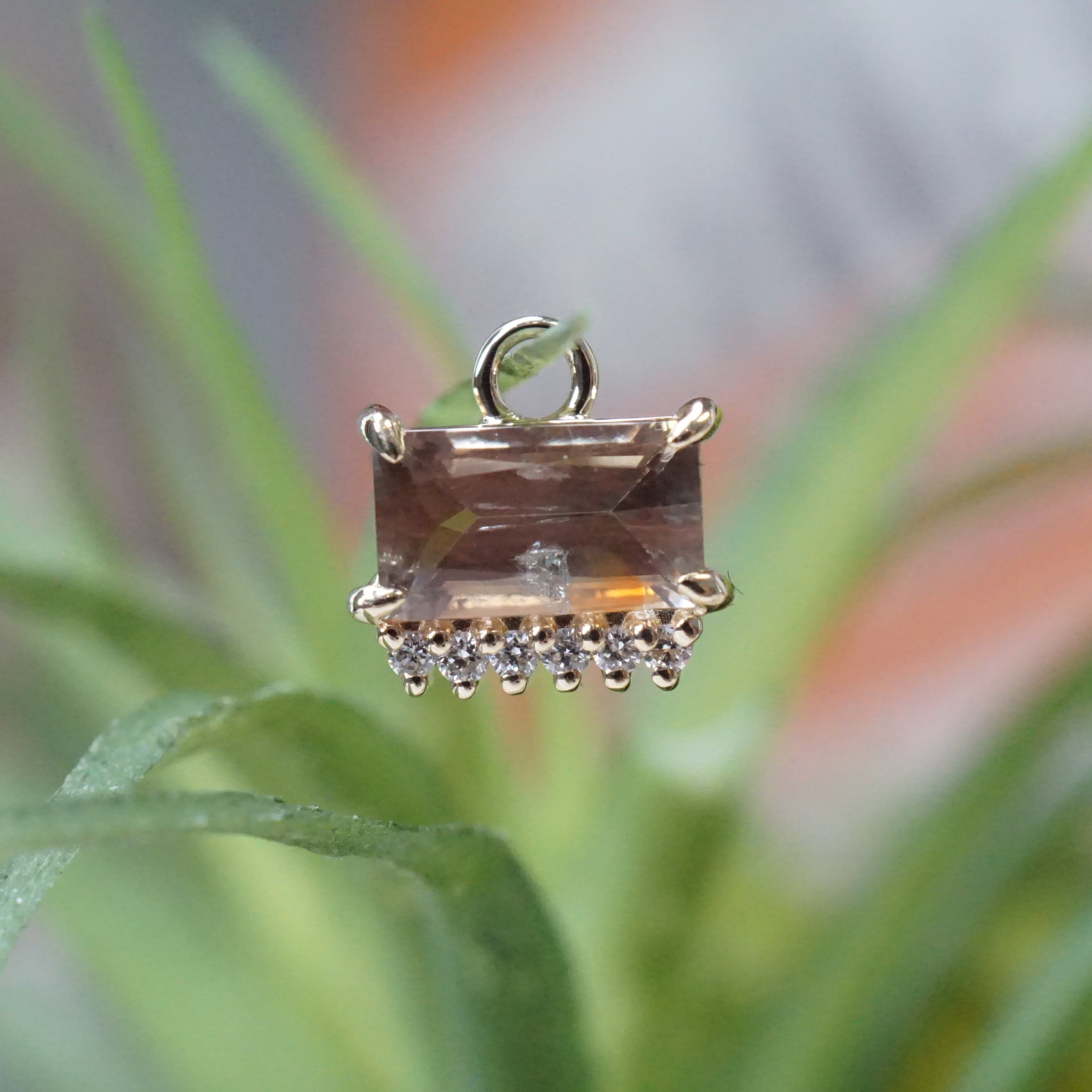 Sunstone Claw Set With Diamond Row Charm Freeform One-Of-A-Kind