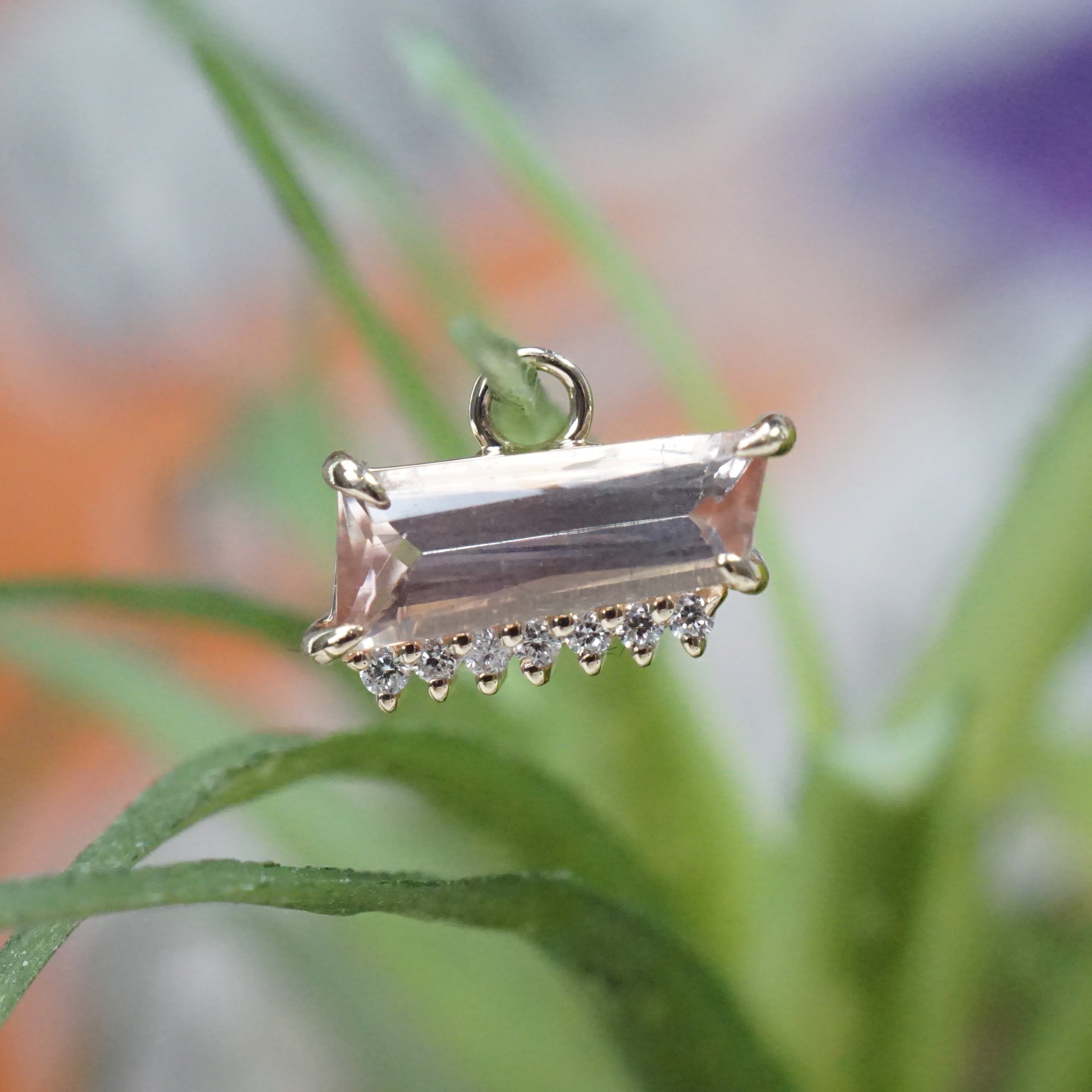 Sunstone Claw Set With Diamond Row Charm Freeform One-Of-A-Kind