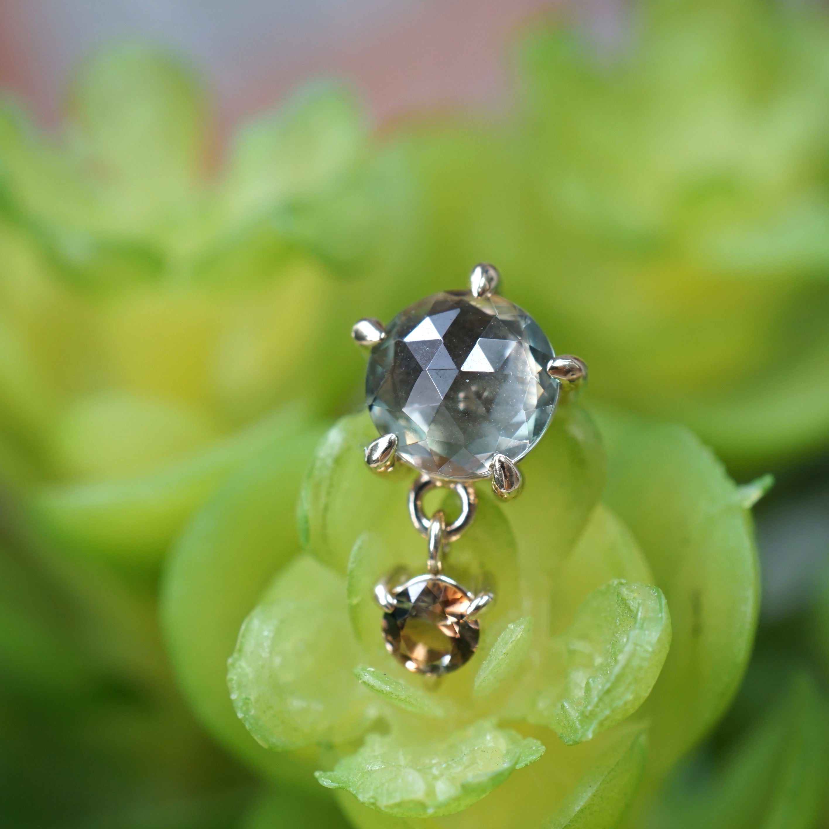 Rose Cut Sunstone with Faceted Andalusite Dangle