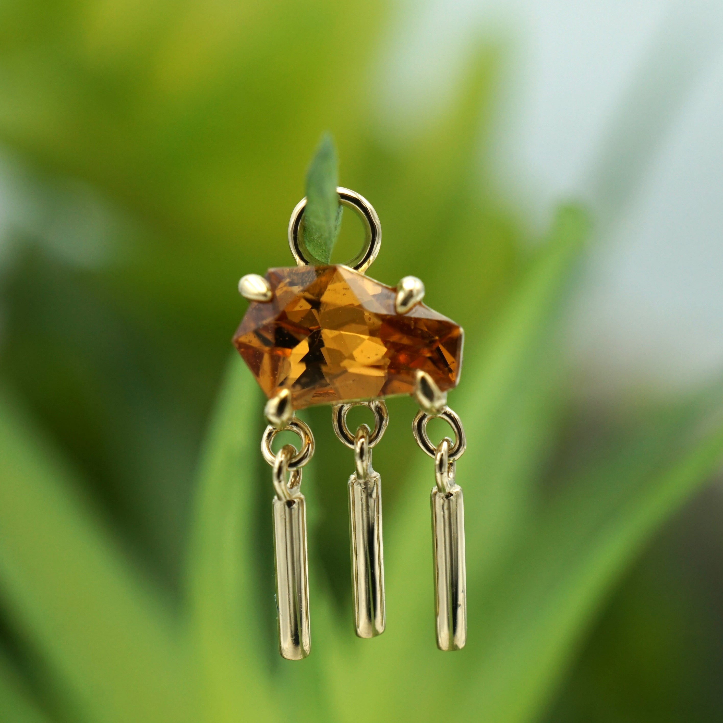 Freeform Faceted Mixed Color Garnet with 3 Bar Dangle Charm One-Of-A-Kind