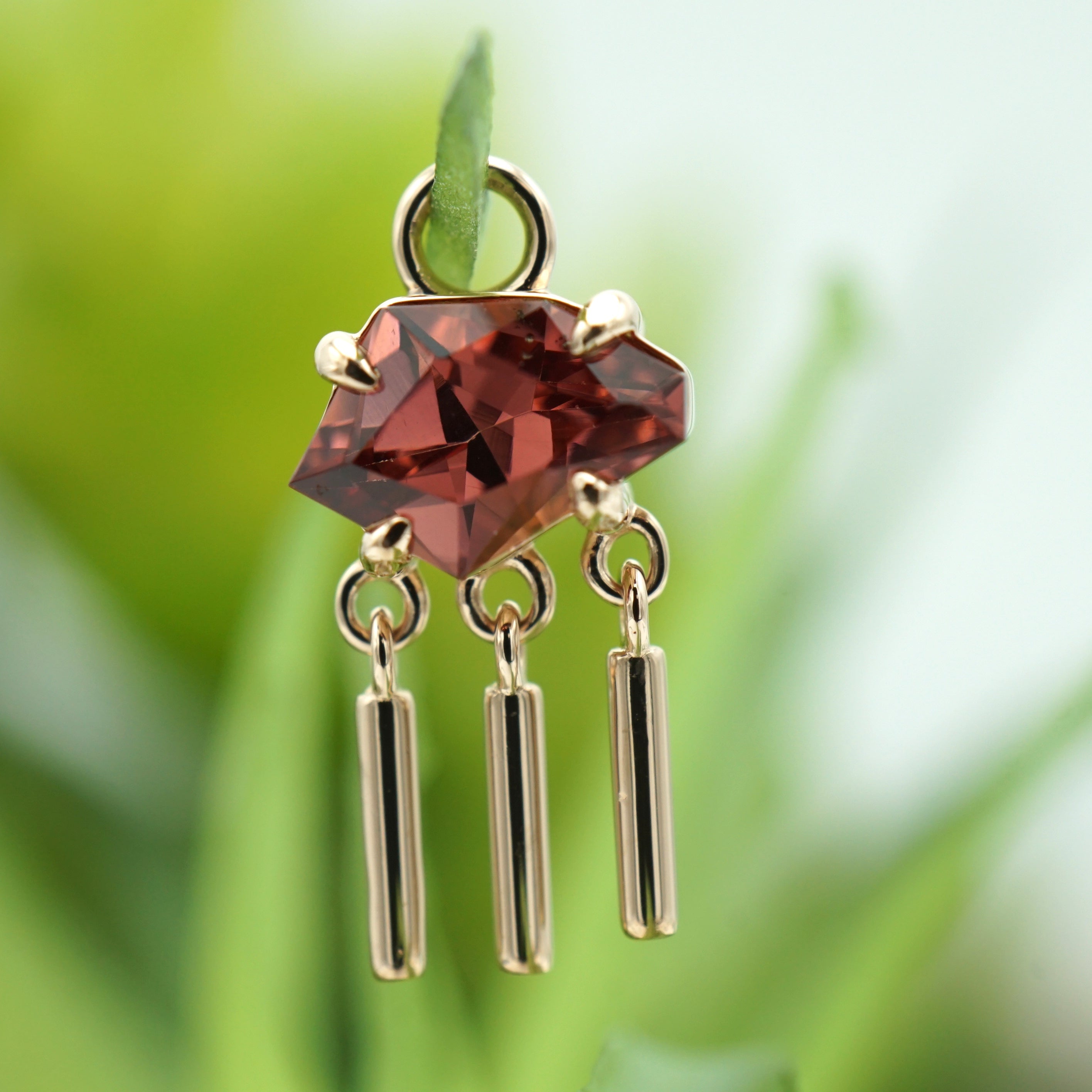 Freeform Faceted Mixed Color Garnet with 3 Bar Dangle Charm One-Of-A-Kind