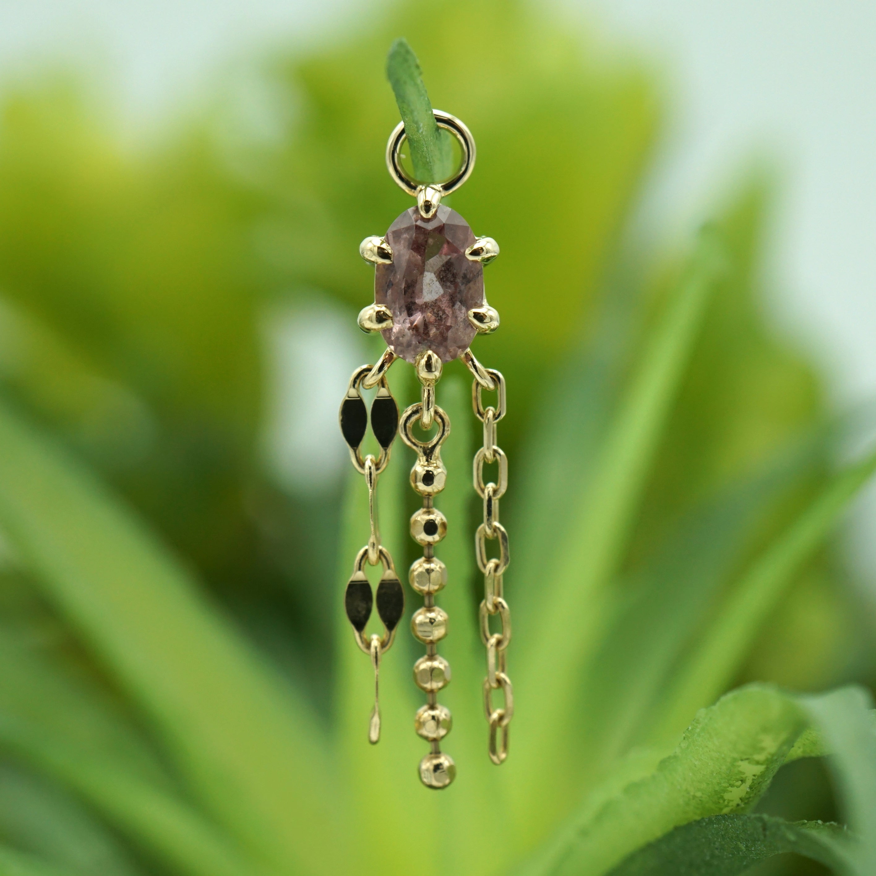 Freeform Faceted Sapphire with 3 Mixed Chain Charm One-Of-A-Kind