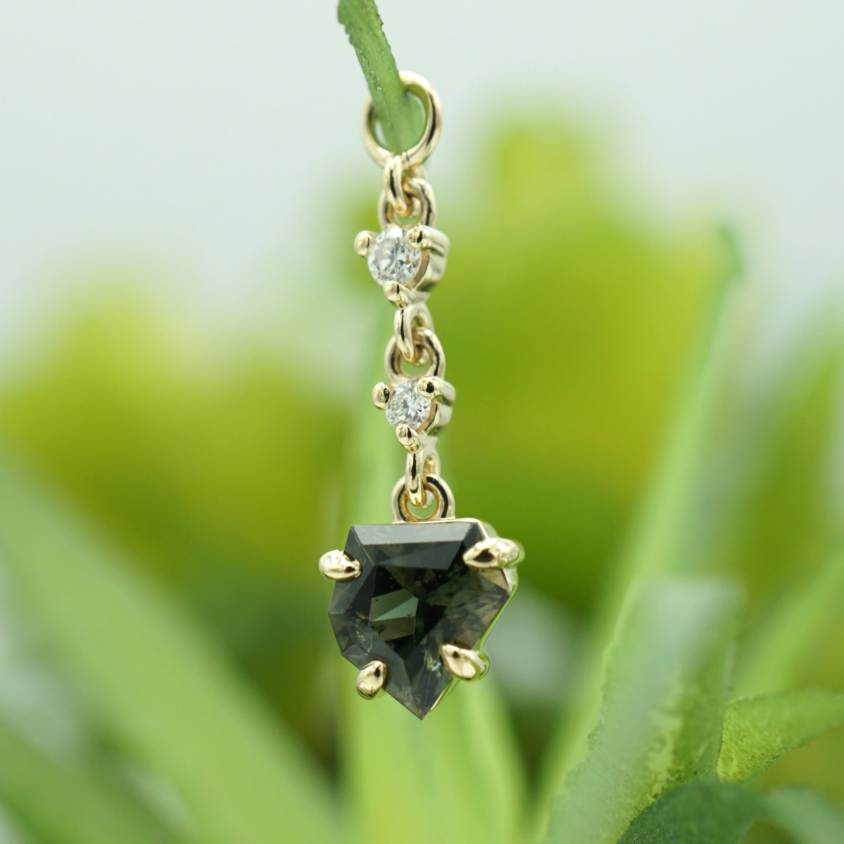 Diamond and Freeform Kornerupine Charm One-Of-A-Kind