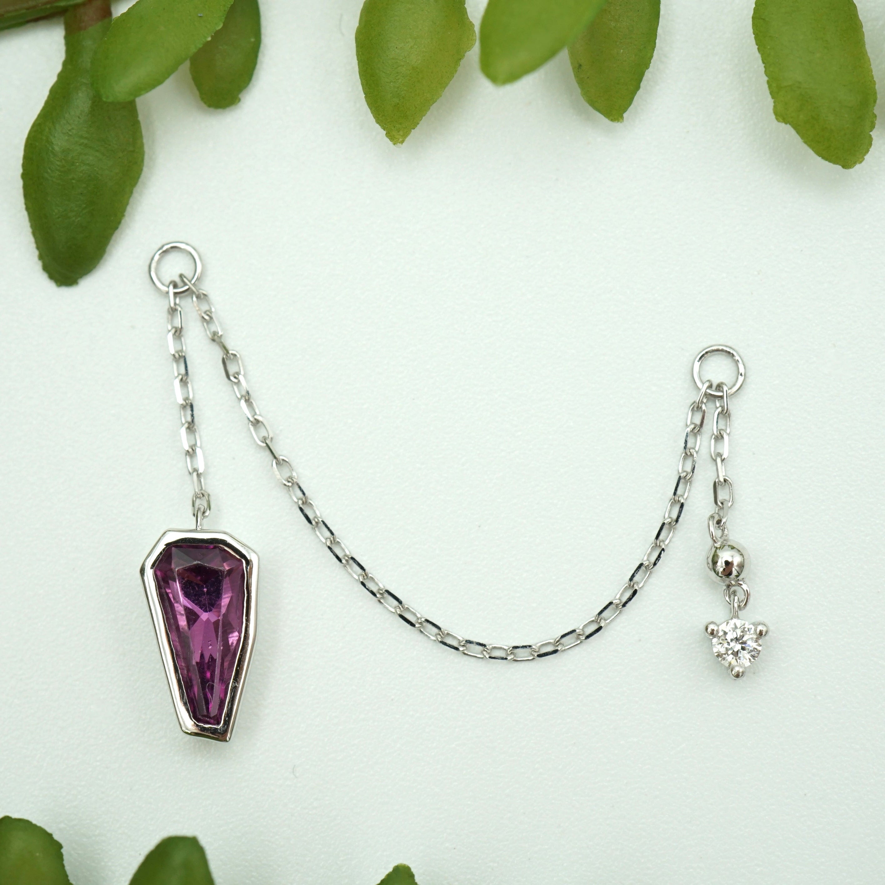 Faceted Freeform Rhodolite Garnet, Diamond and Bead Chain
