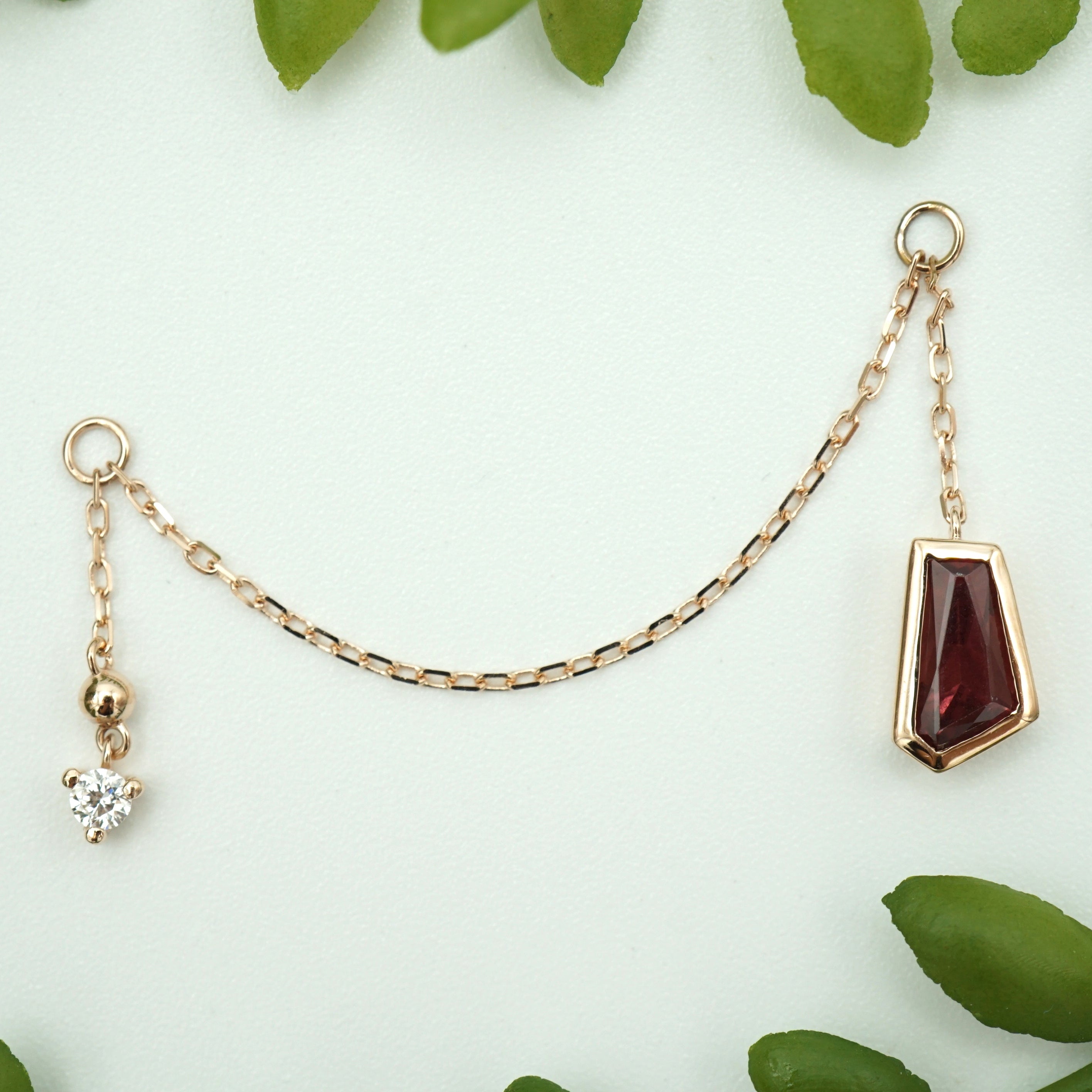 Faceted Freeform Rhodolite Garnet, Diamond and Bead Chain