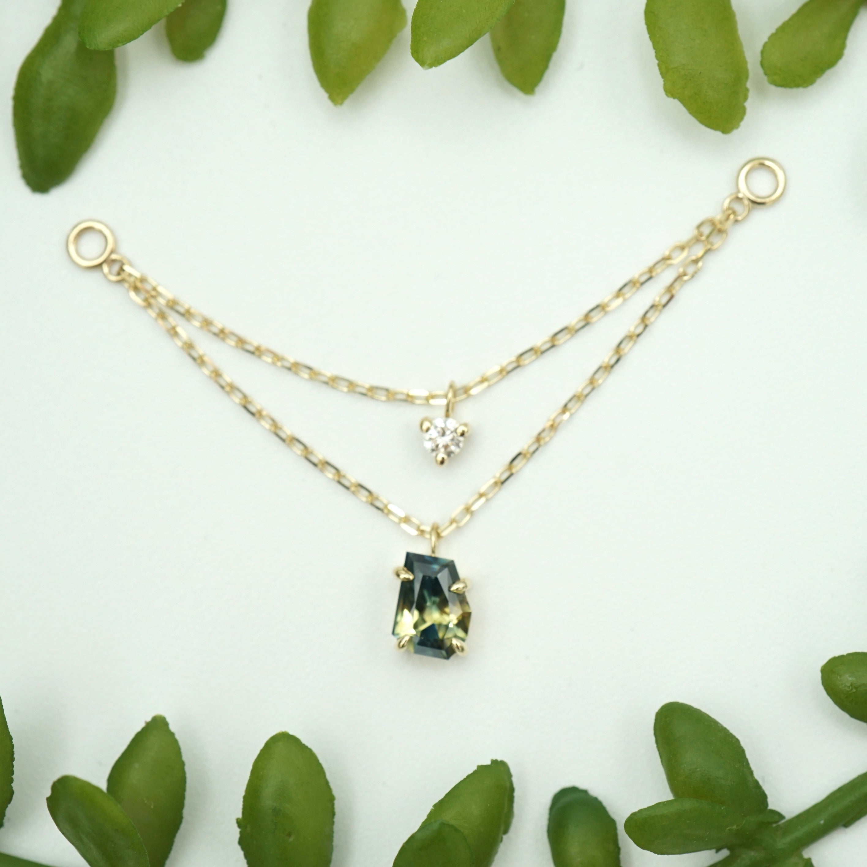 Faceted Freeform Bi-Color Sapphire and Diamond Chain One-Of-A-Kind