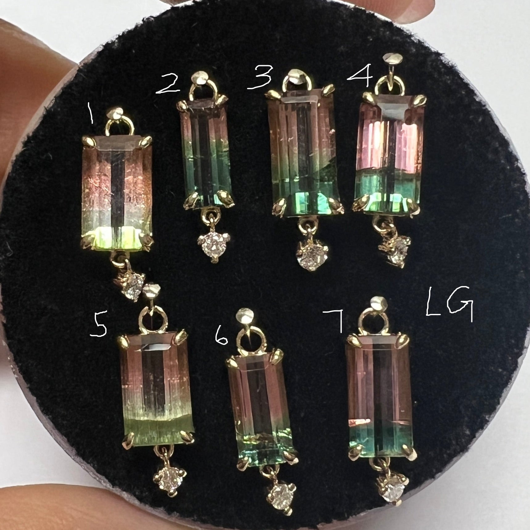 Watermelon Tourmaline with Diamond Drop Charm
