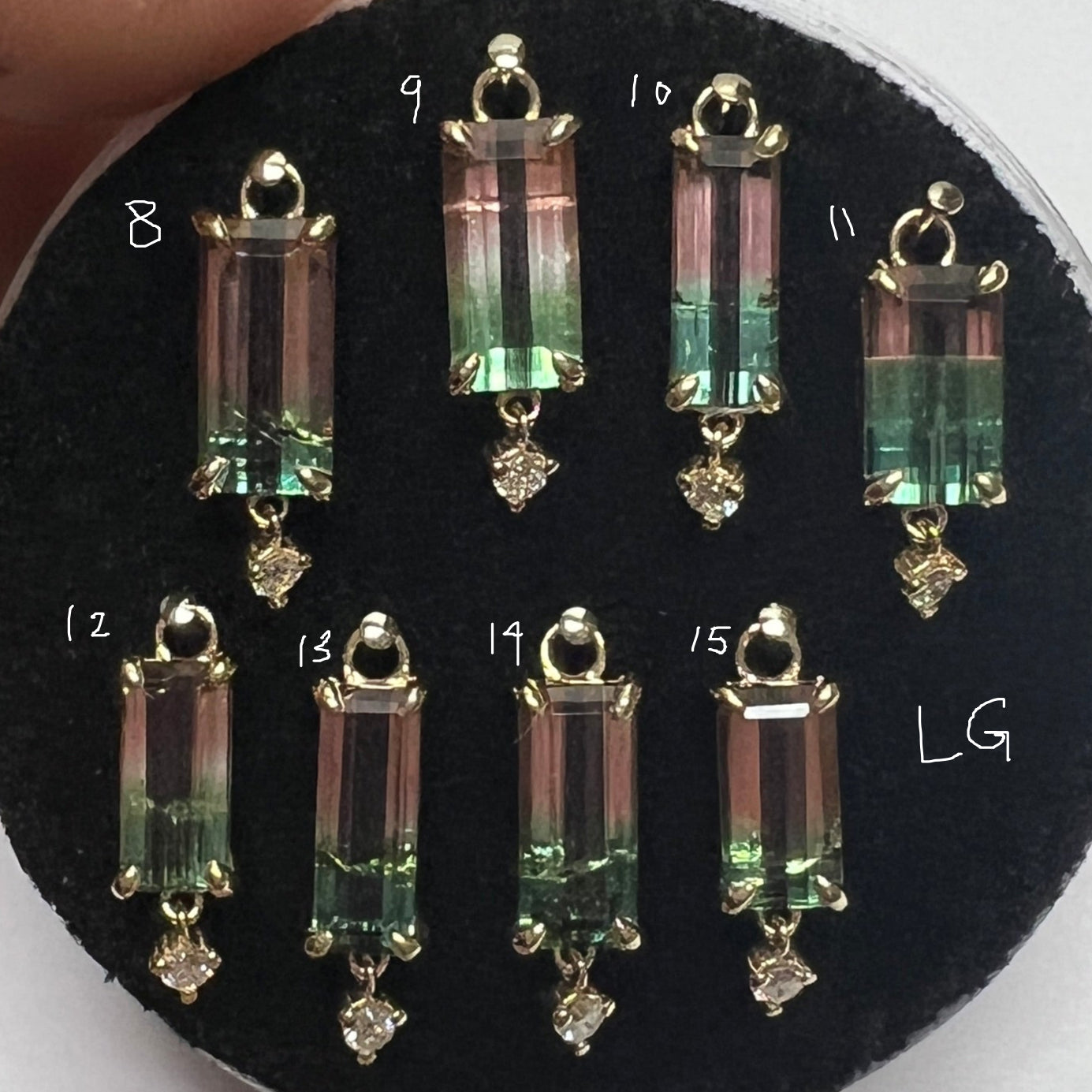 Watermelon Tourmaline with Diamond Drop Charm