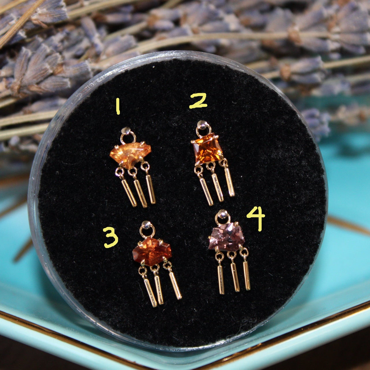 Freeform Faceted Mixed Color Garnet with 3 Bar Dangle Charm One-Of-A-Kind