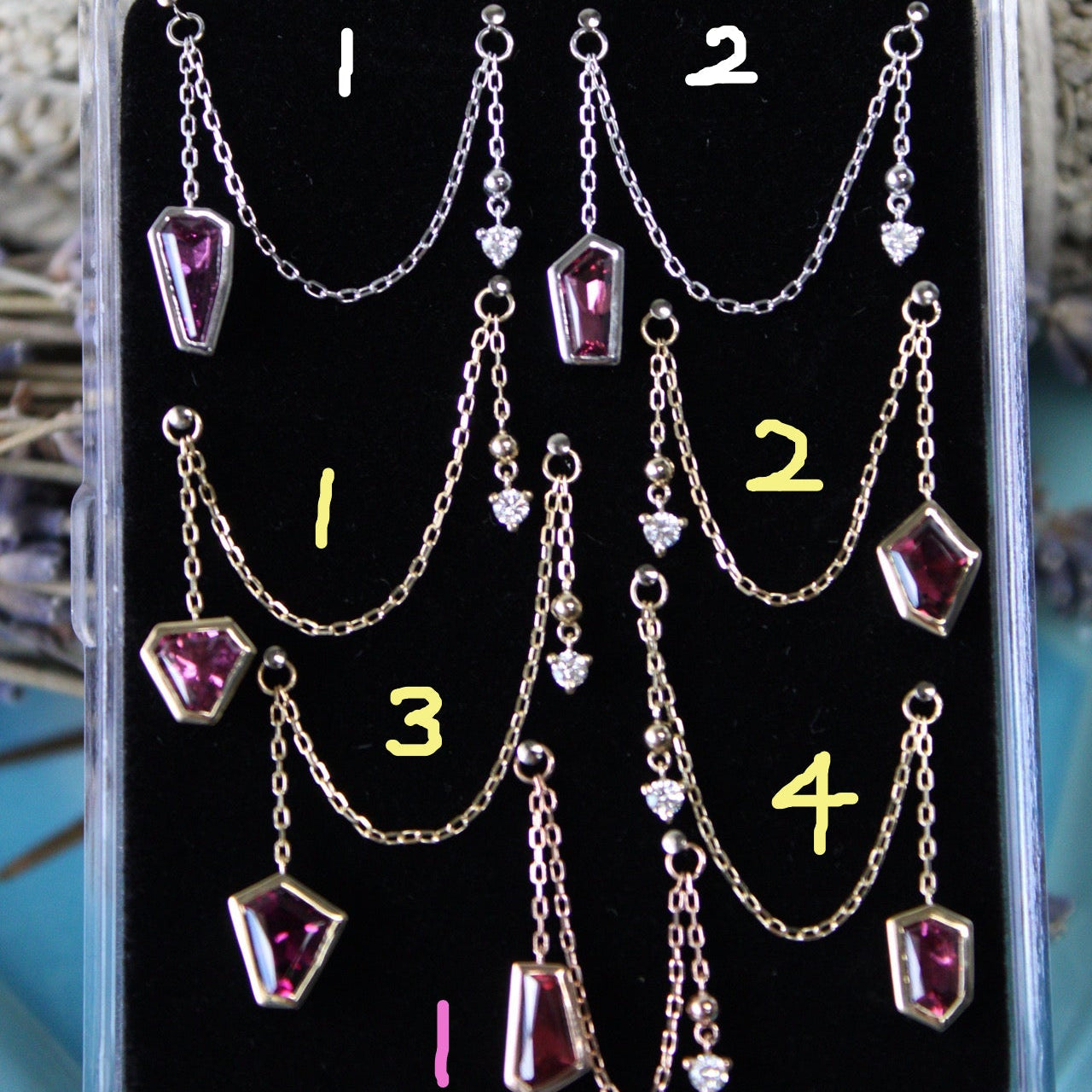 Faceted Freeform Rhodolite Garnet, Diamond and Bead Chain