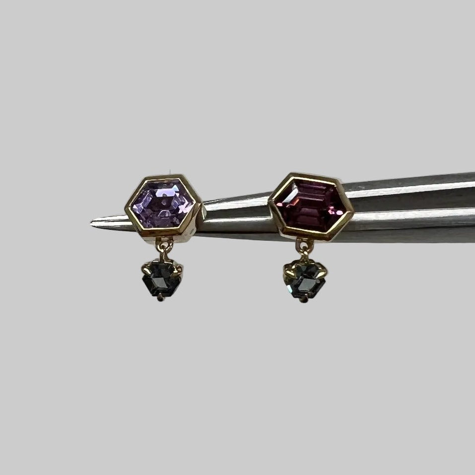 LE 2026 #31 Hexagon Pink Spinel and Hexagon Grey Spinel Dangle