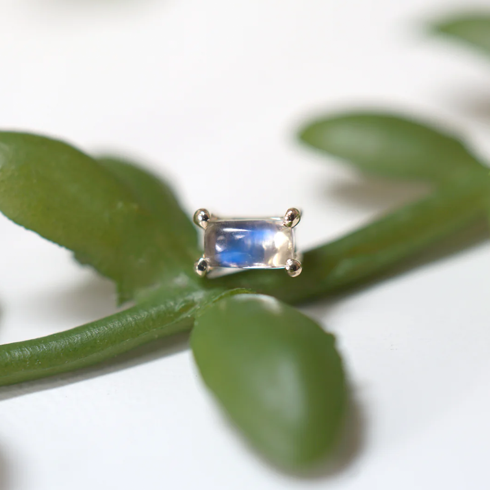 Baguette Cabochon Moonstone Solitaire