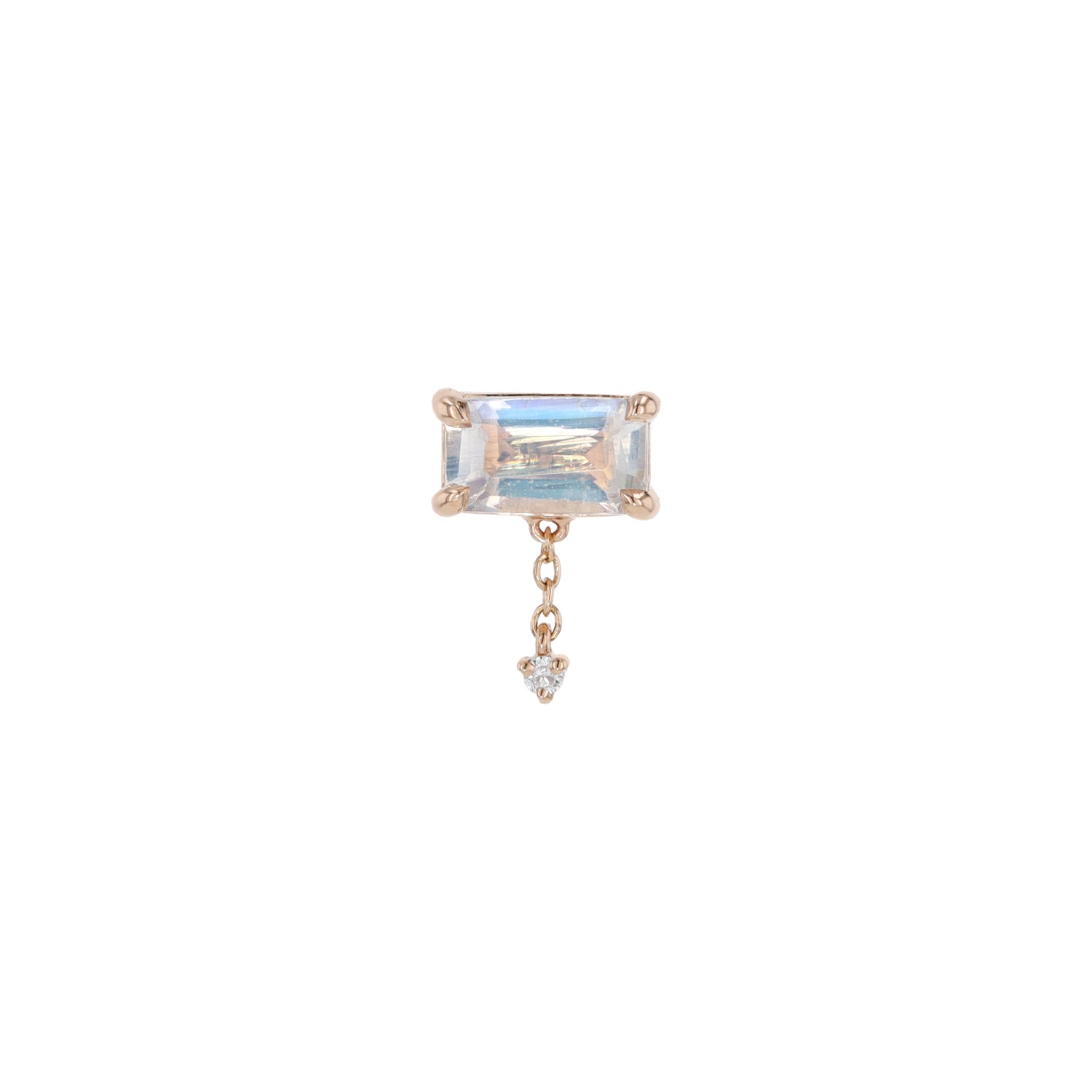 Emerald Cut Moonstone with Diamond and Chain Dangle