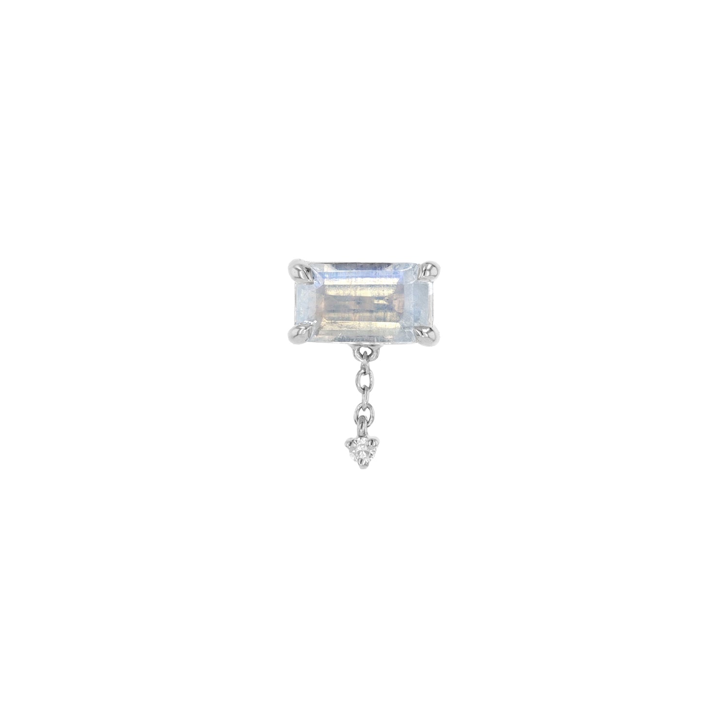 Emerald Cut Moonstone with Diamond and Chain Dangle