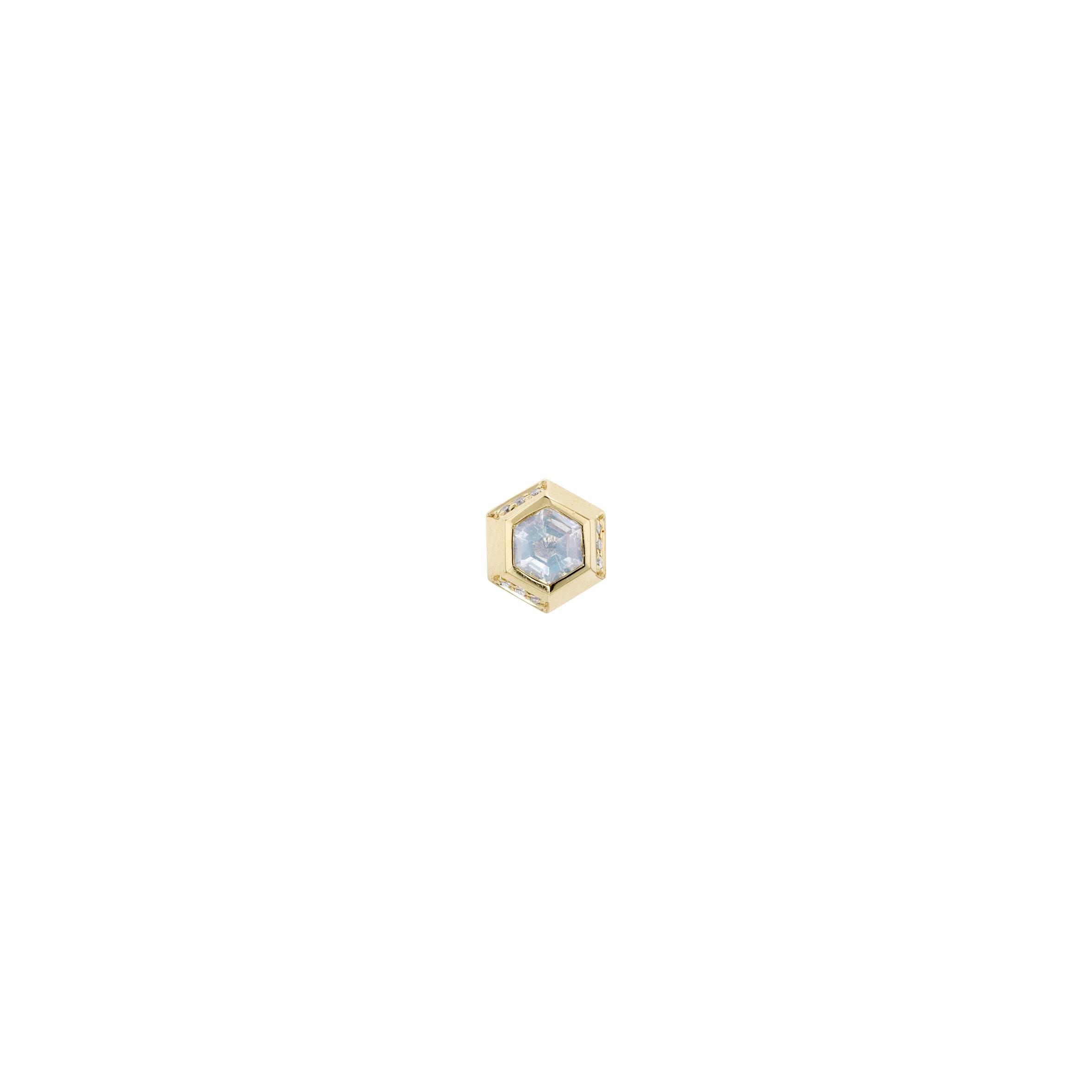 Hexagon Moonstone with Beveled Gold & Diamond Edge