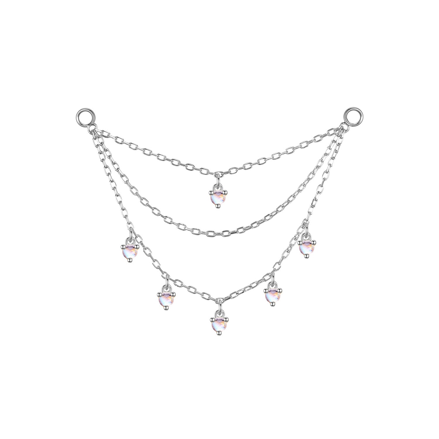 Triple Layer Chain with Round Dripping Gemstones