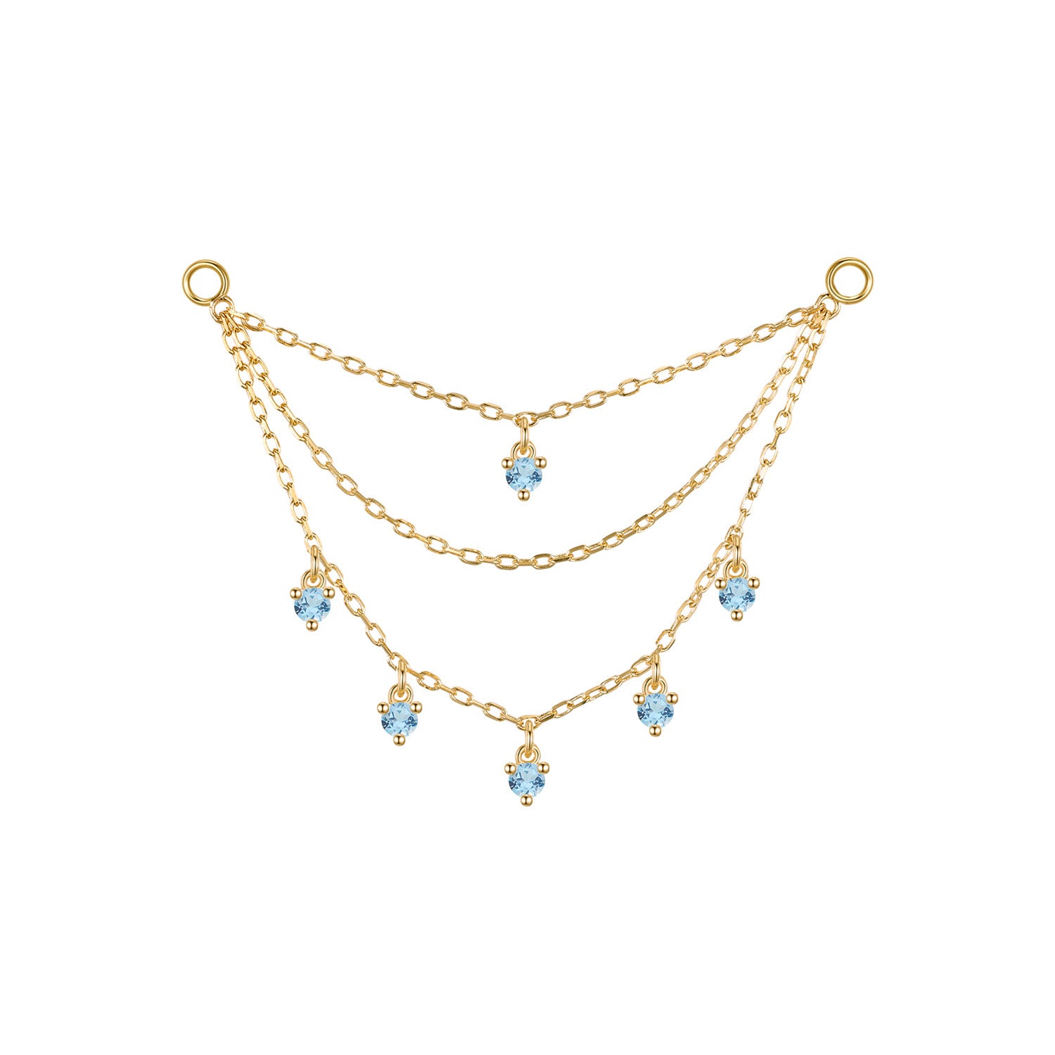 Triple Layer Chain with Round Dripping Gemstones