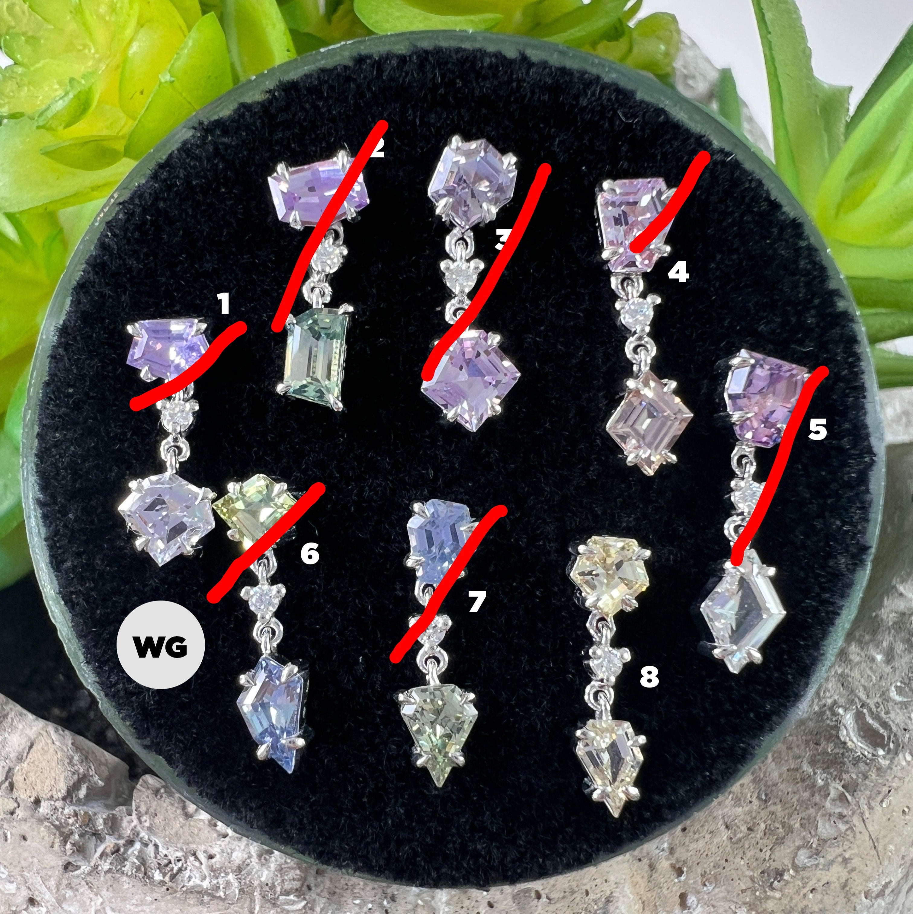 Claw Set Double Drop Faceted Sapphire With Diamond Middle Freeform One-Of-A-Kind