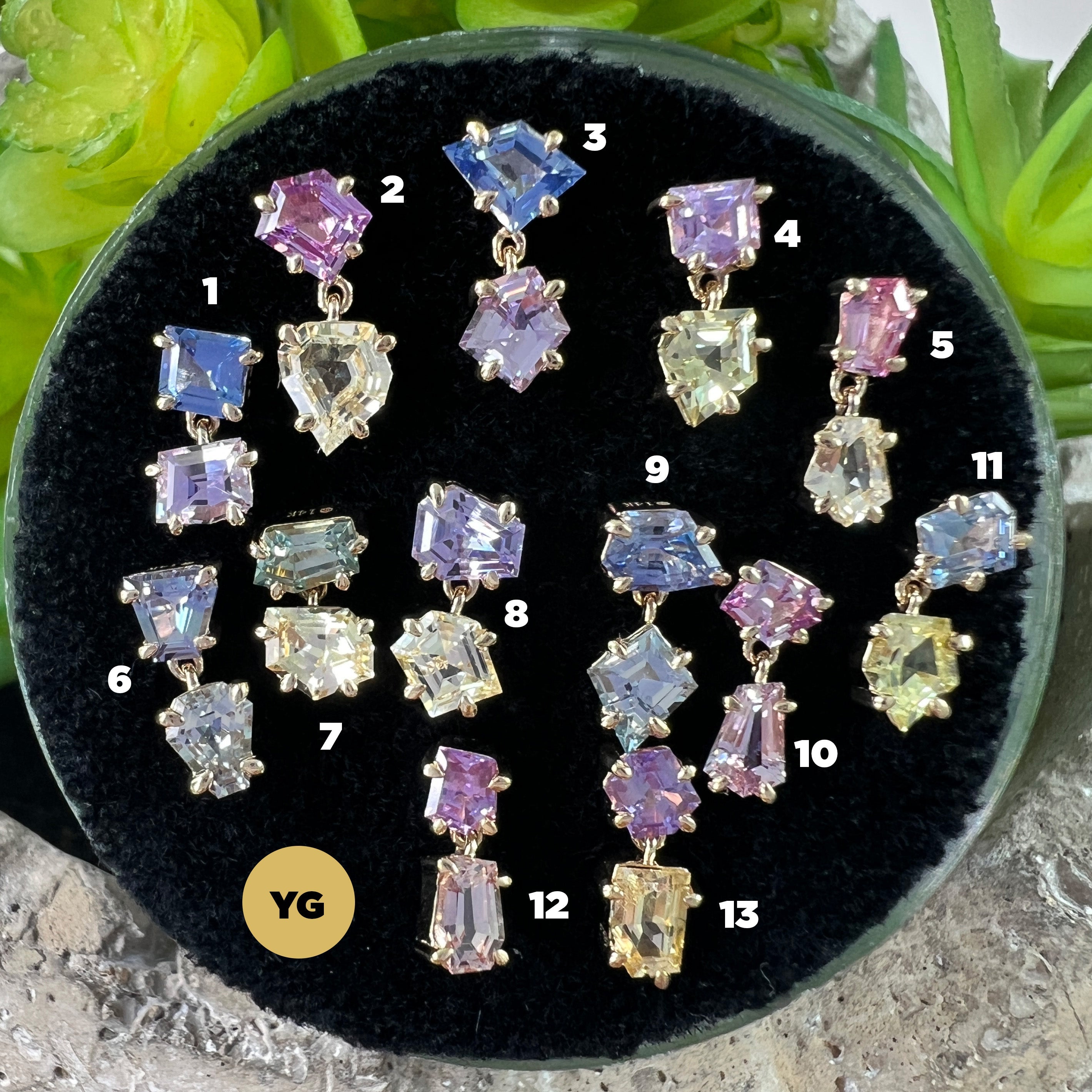 Claw Set Double Drop Faceted Sapphire Freeform One-Of-A-Kind